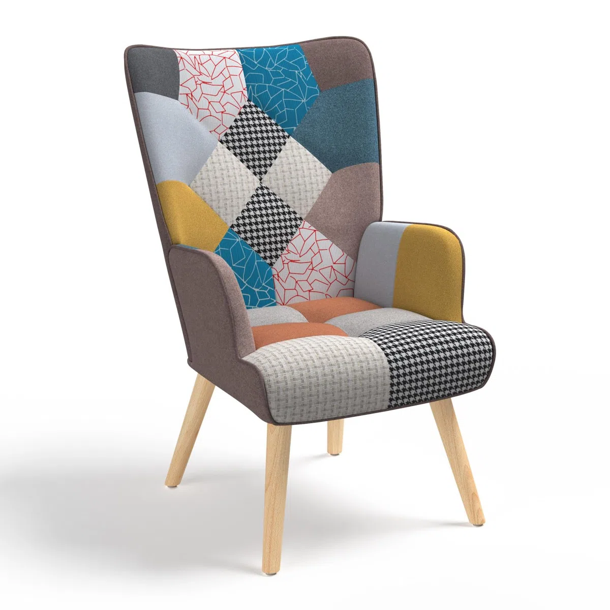 IDMarket - Silla escandinava IVAR en tejido de patchwork multicolor
