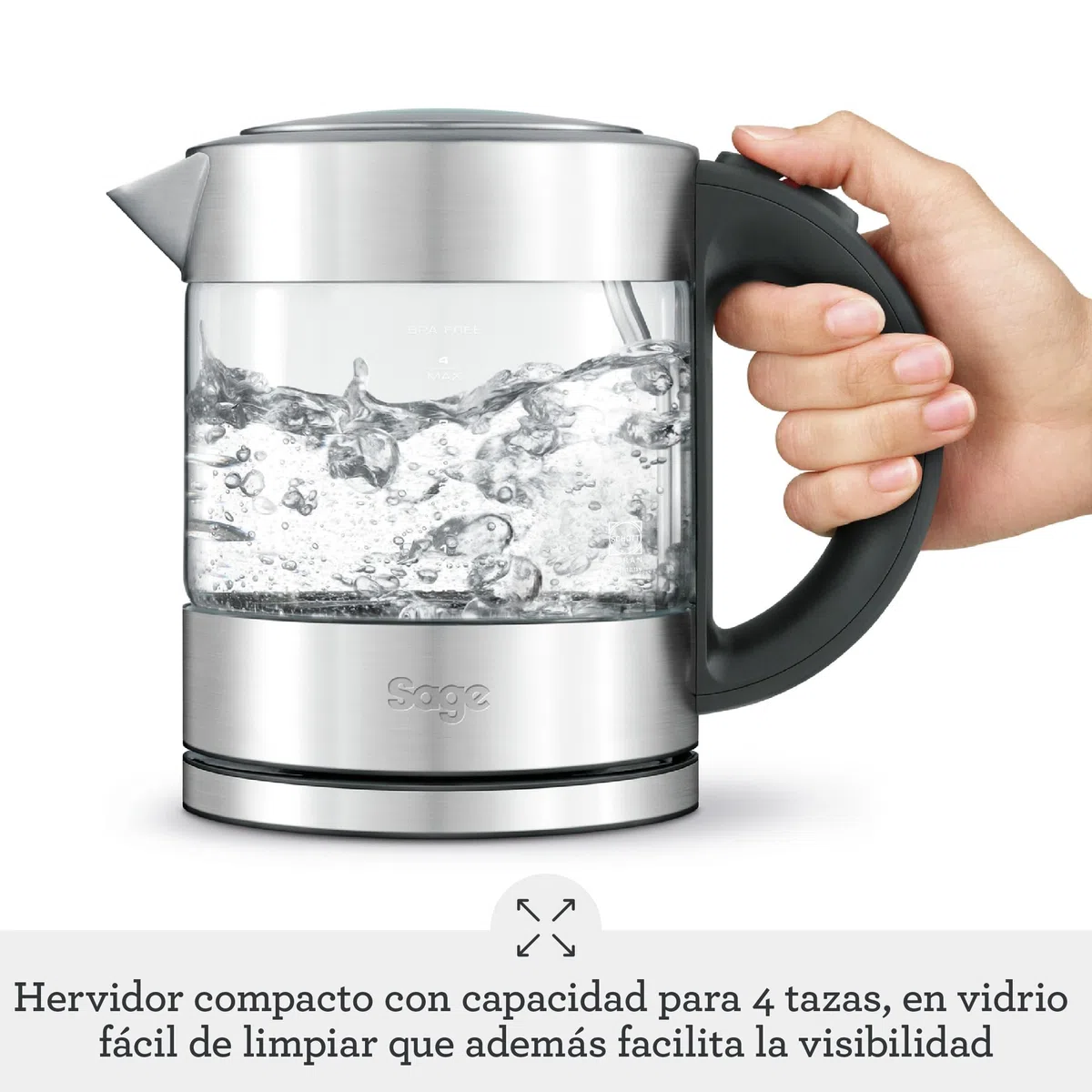 Sage Compact Kettle Pure - Hervidor de Agua de Vidrio de 1L, Claro