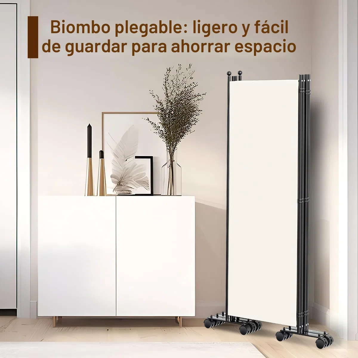 Biombo biombo con ruedas, divisor plegable de 3 piezas, 263 x 181 x 30 cm, para dormitorio, protección visual de fibra de poliéster, fácil instalación (beige)