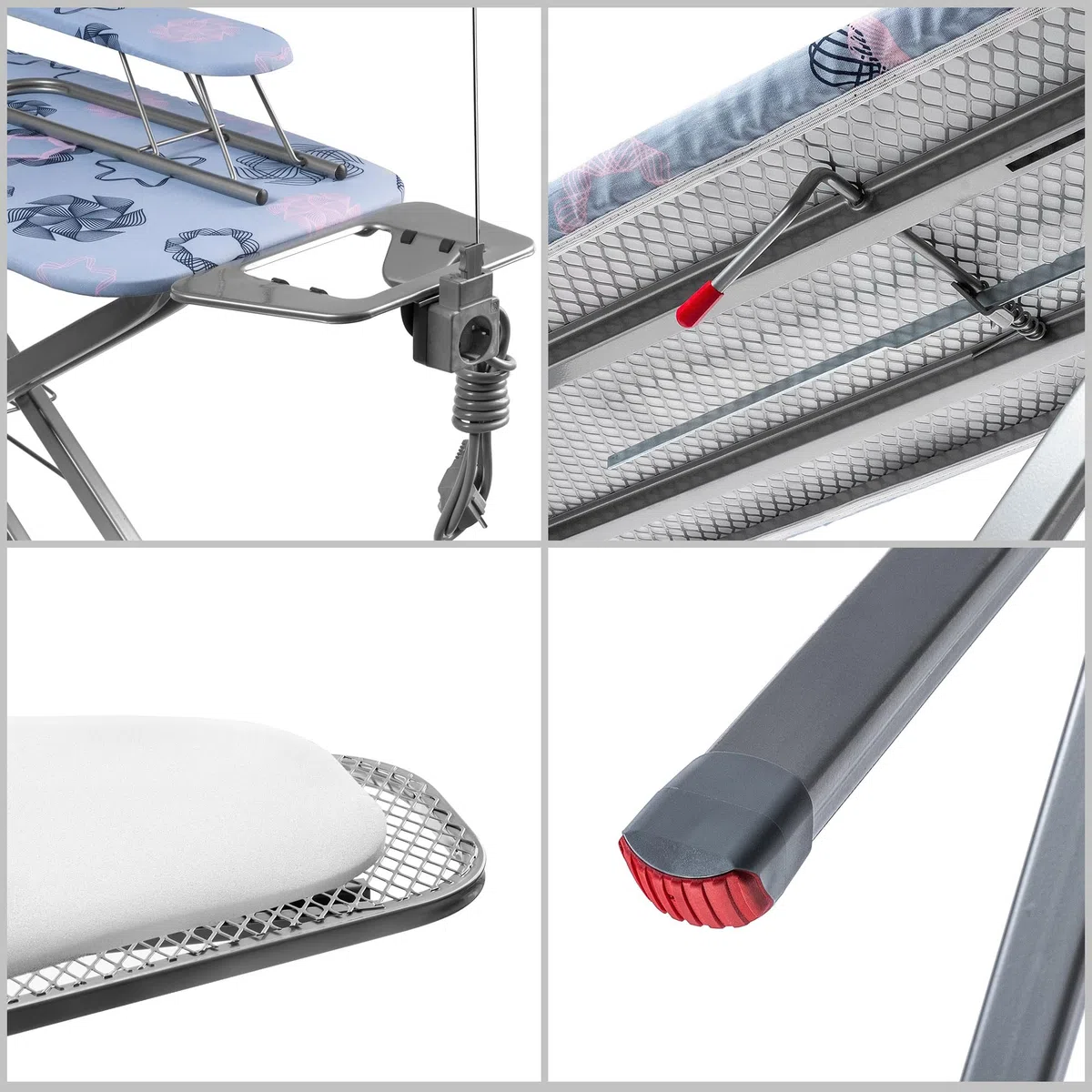 KADAX Tabla de Planchar de Acero con Funda de Algodón, Enchufe, Altura Regulable, Estante para Ropa y Soporte para Plancha, Mesa Plegable (Azul)