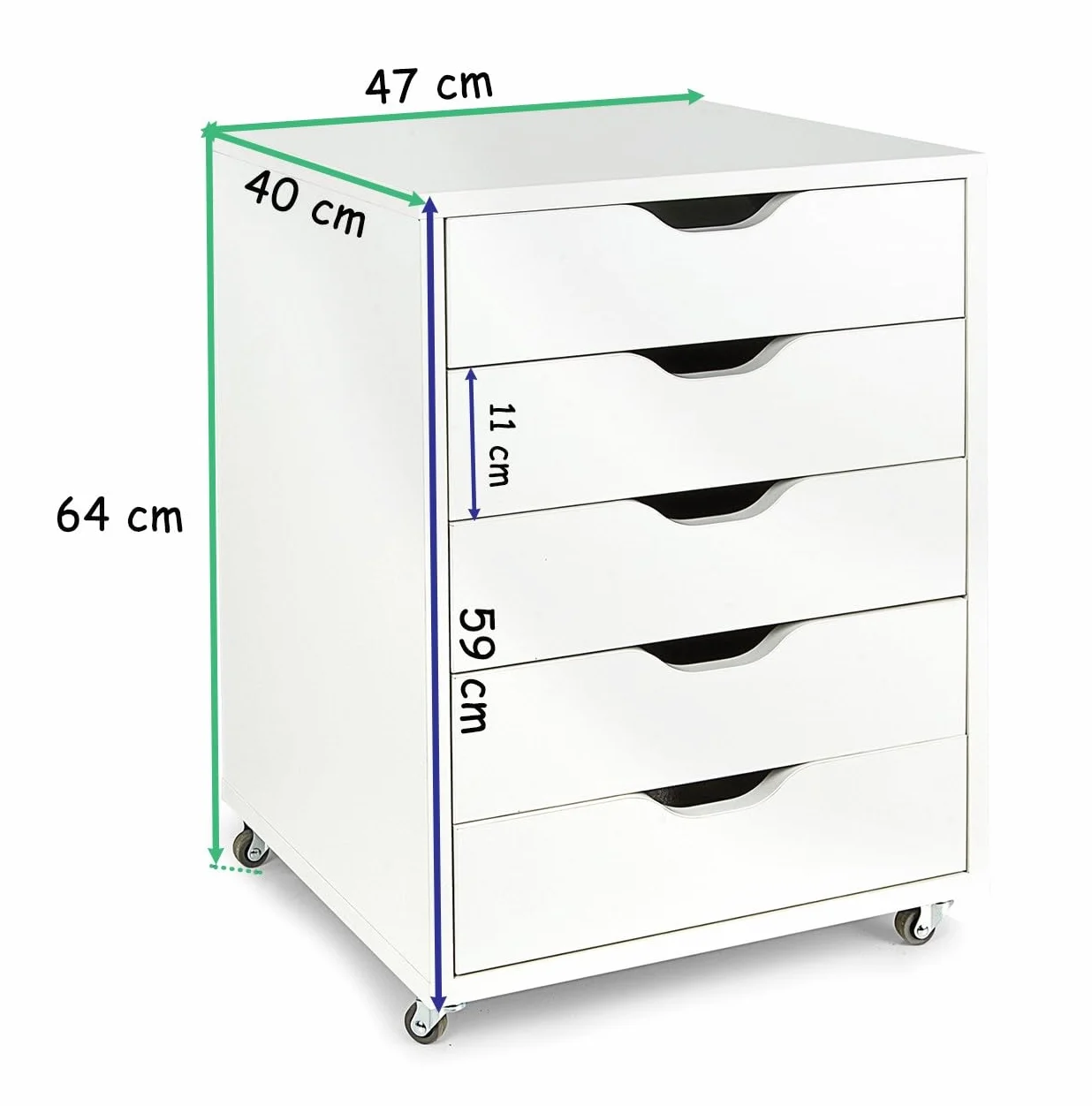 leomark Cajonera movil con Ruedas 5 cajones Mueble Oficina Escritorio almacenaje Documentos Accesorios Organizador despacho Estudio casa Robusto practico MDF Blanco Altura 64 cm Compacto Moderno