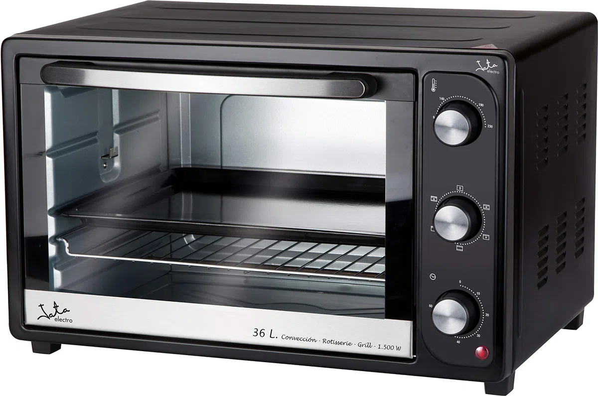 Jata HN936 Horno Eléctrico de Sobremesa, 1500 W, Capacidad 36 litros, Función Grill Rotisserie Convencción, Temporizador, Termostato Regulable, Incluye Parrilla, Medidas Externas 51 x 40,5 x 33 cm