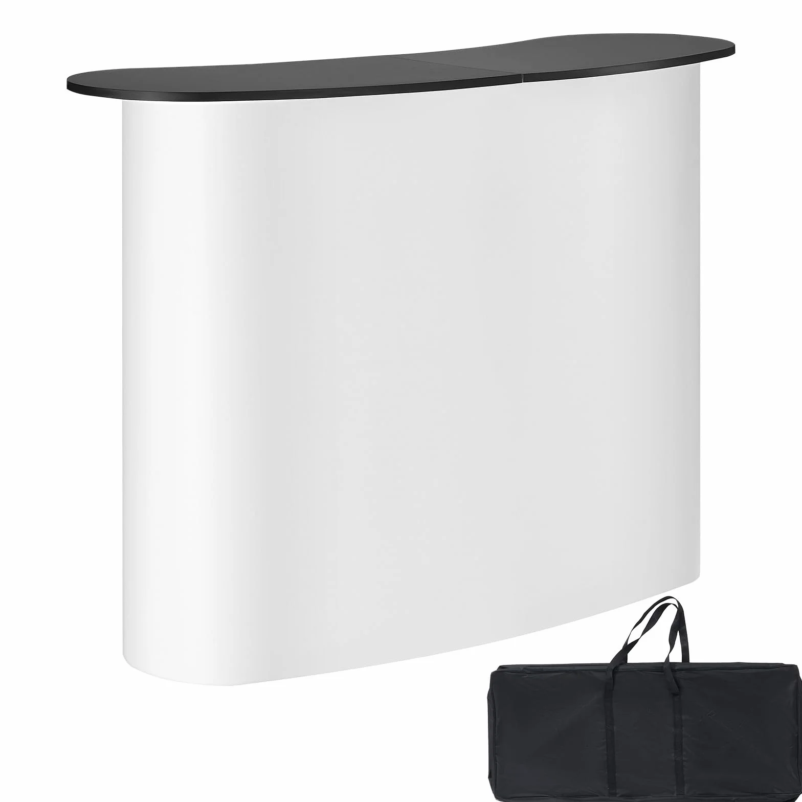 VEVOR Mostrador de Pie de Feria 130 x 46,5 x 95 cm Mostrador de Exhibición con Pared, Mesa de Bar Plegable para Promoción Minorista, Podio Emergente con Estante de Almacenamiento, Bolsa de Transporte