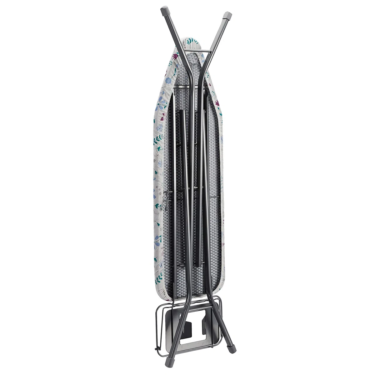 Amazon Basics tabla de planchar con compartimento de almacenamiento y soporte para plancha en forma de H, grande, 122 x 38 cm, gris, Geométrico