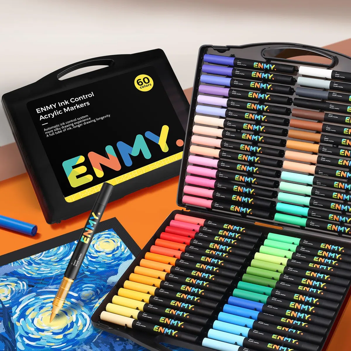 ENMY 60 rotuladores de pintura acrílica líquida directa para textiles, lienzo, piedra, vidrio, madera, papel, manualidades, pinturas acrílicas