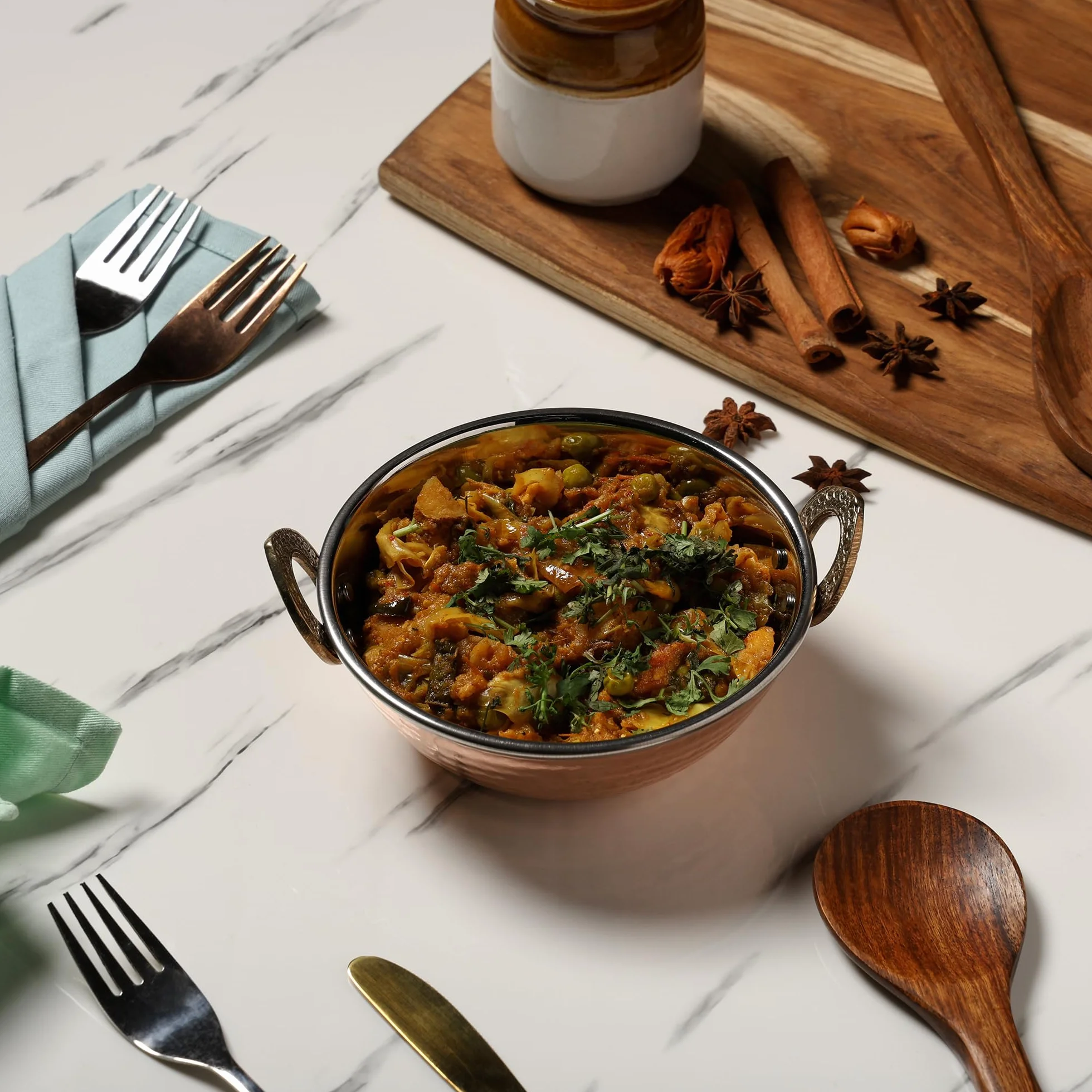Zap Impex Karahi de acero inoxidable para servir platos indios y curry de 2 piezas, 17 cm de diámetro