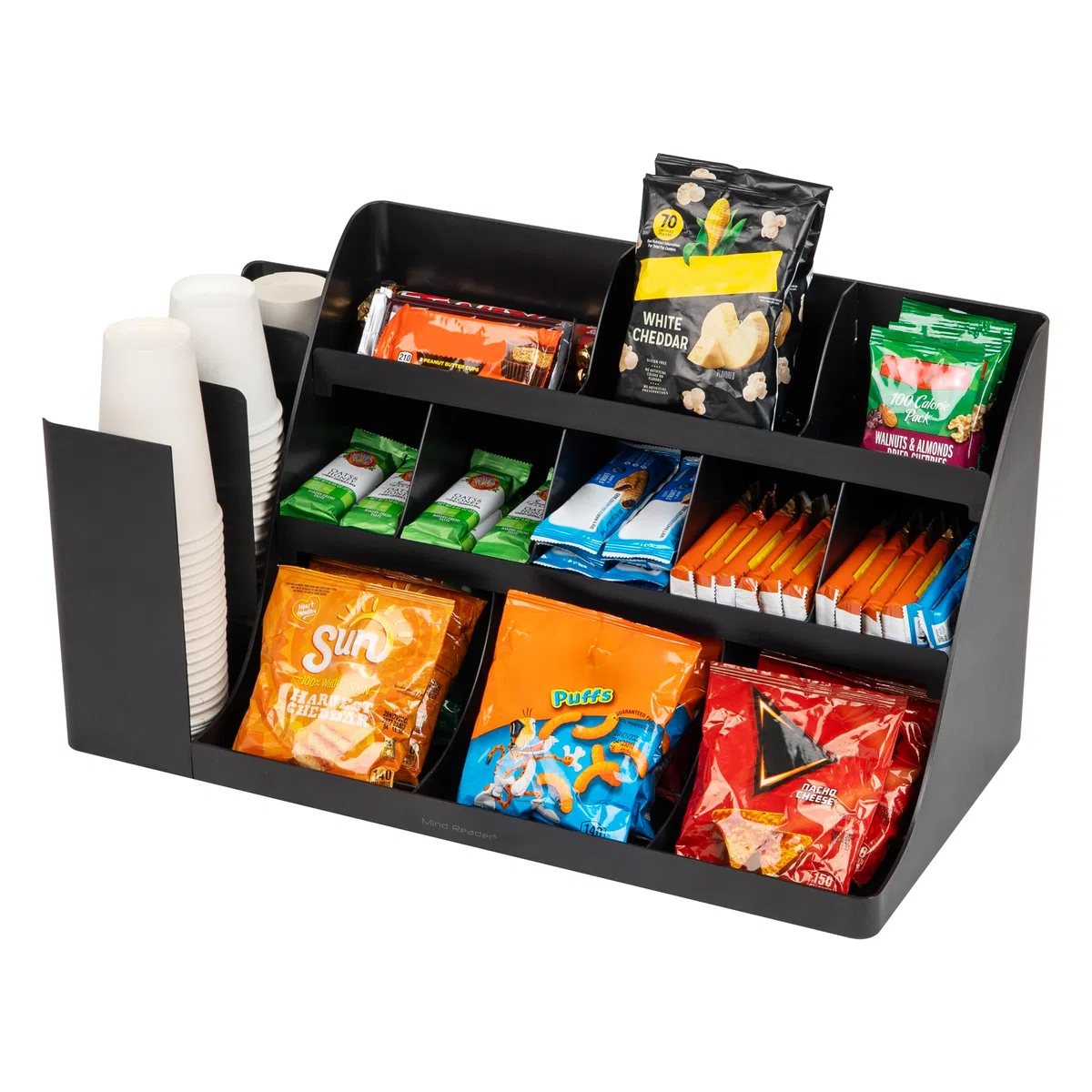 Mind Reader Pionero organizador de 11 compartimentos para condimentos, color negro 14 compartimentos, extragrande. negro