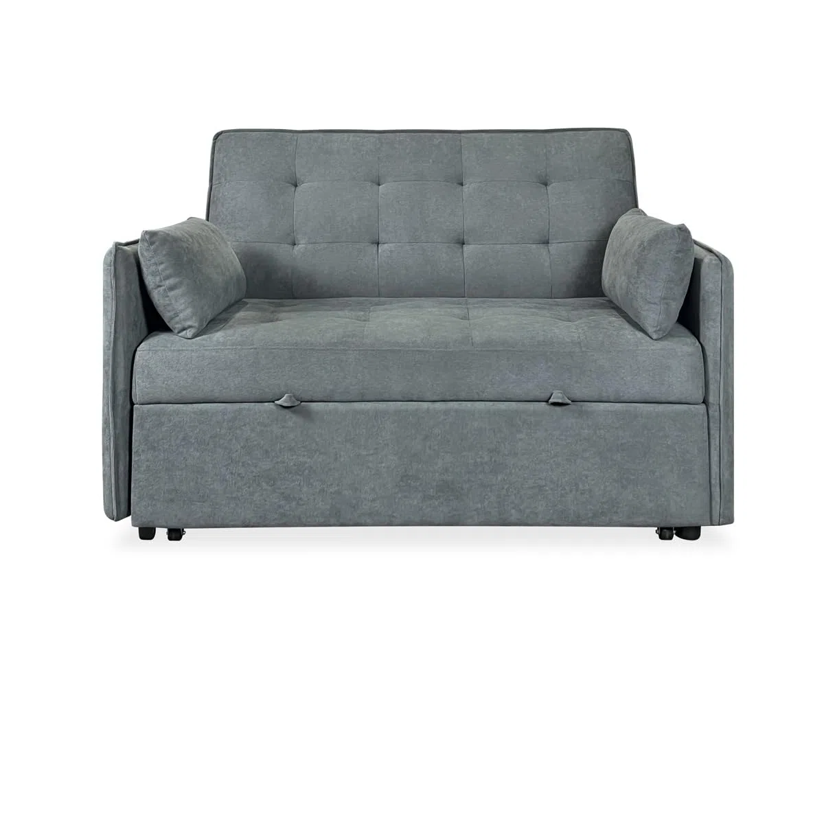 Duérmete Online - Sofá Cama de 2 Plazas Modelo Nely, Diseño Moderno, Práctico y Funcional, con Cojines Decorativos, Fácil Apertura, Gris