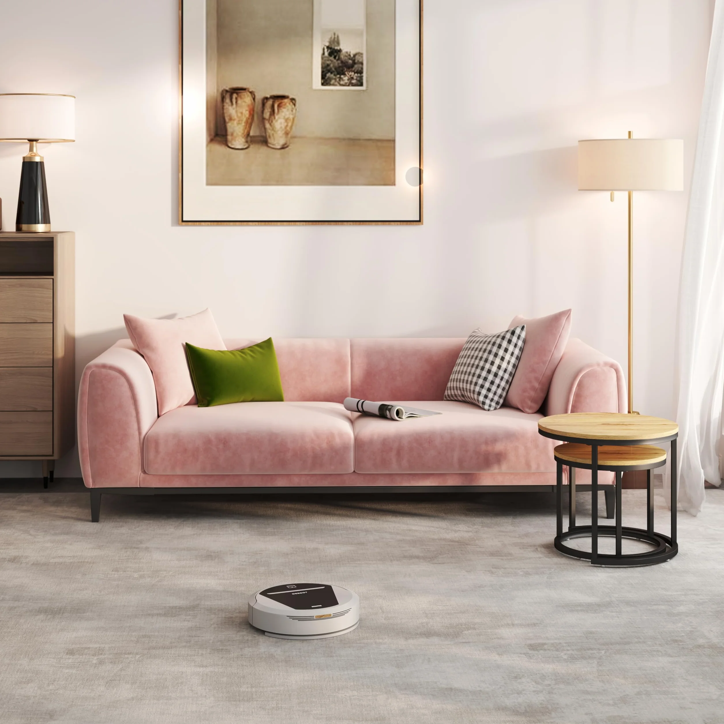Juego de 2 Piezas para Mesa Auxiliar Sofa, Mesa Centro Madera con Marcos Negros, Mesa de Centro Redonda con Efectos de Grano de Madera, Mesas de Centro Pequeñas Modernas