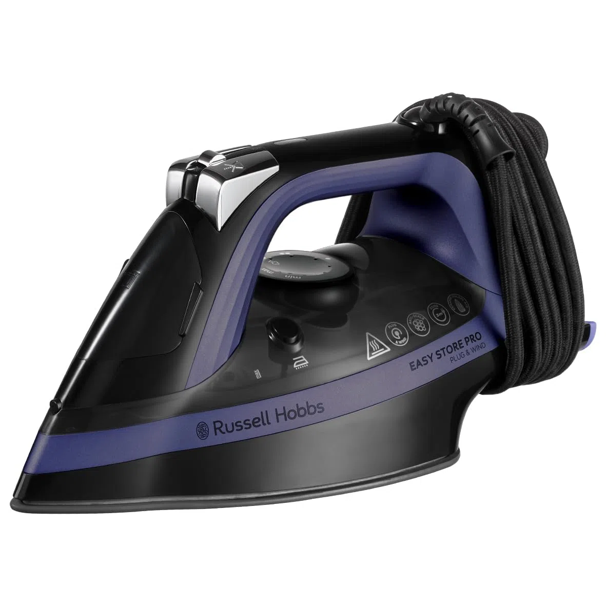 Russell Hobbs Plancha de Ropa Easy Store PRO, Cable Enrollable y Clavija se Encaja en Base para Guardar, 2400 W, Suela Cerámica, Golpe Vapor 200 g, Ajuste Automático Temperatura según Tejido,26731-56