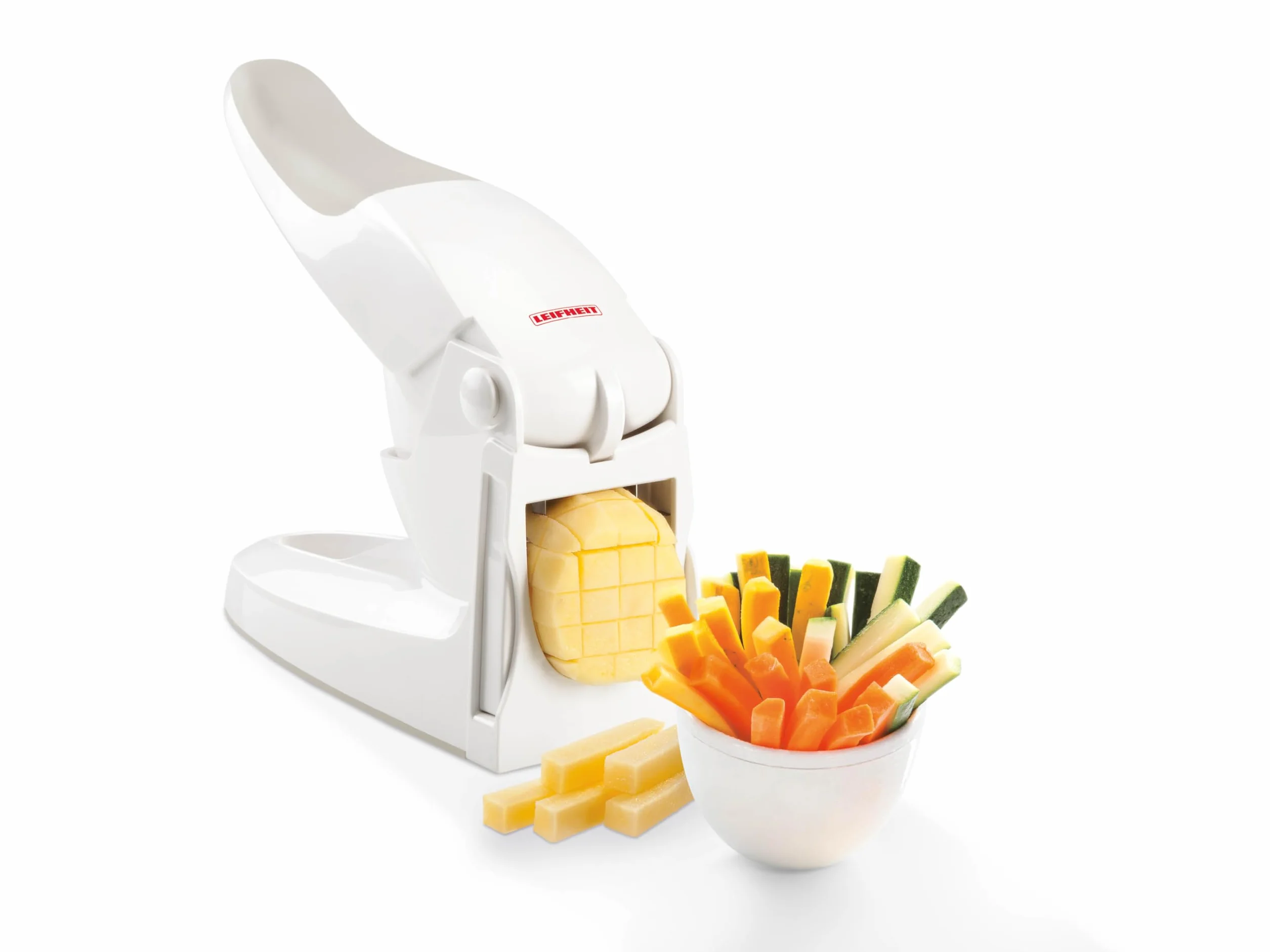 Leifheit Cortador de patatas fritas 2.0 con dos cuchillas, cortador manual para cortes de 10 o 12 mm, cortador de verdura antideslizante