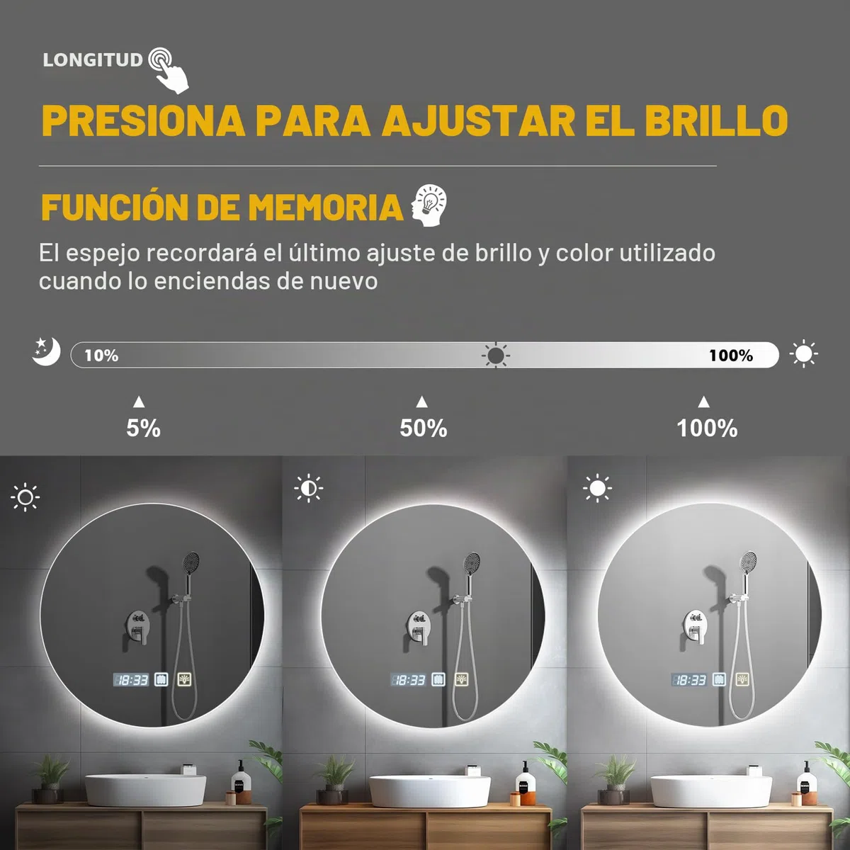 Sararoom Espejo Baño con Luz 60cm, Luces de Baño Espejos de Pared con Reloj, Función Antivaho, 3000K/4000K/6500K, Regulable, Memoria, Cristal Templado HD, IP44 Espejos de Tocador LED Retroiluminado