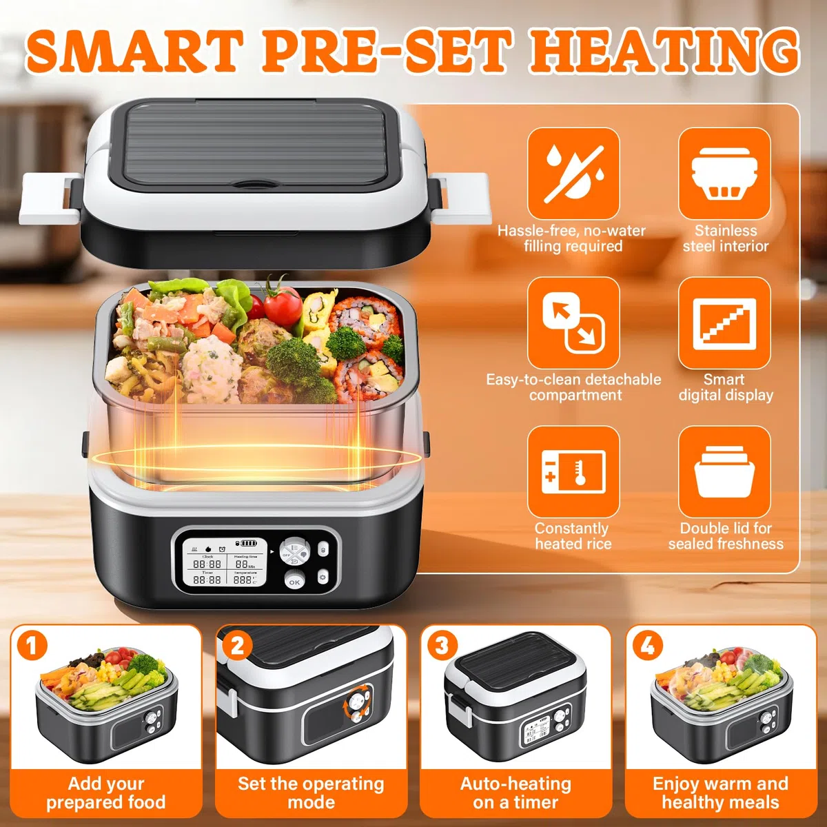Fiambrera Electrica 100W Calentador de Comida Portatil 1,5L Lunch Box con Bolsa Térmica y Cubiertos Comida Caliente Acero Inoxidable para coche/camión/oficina