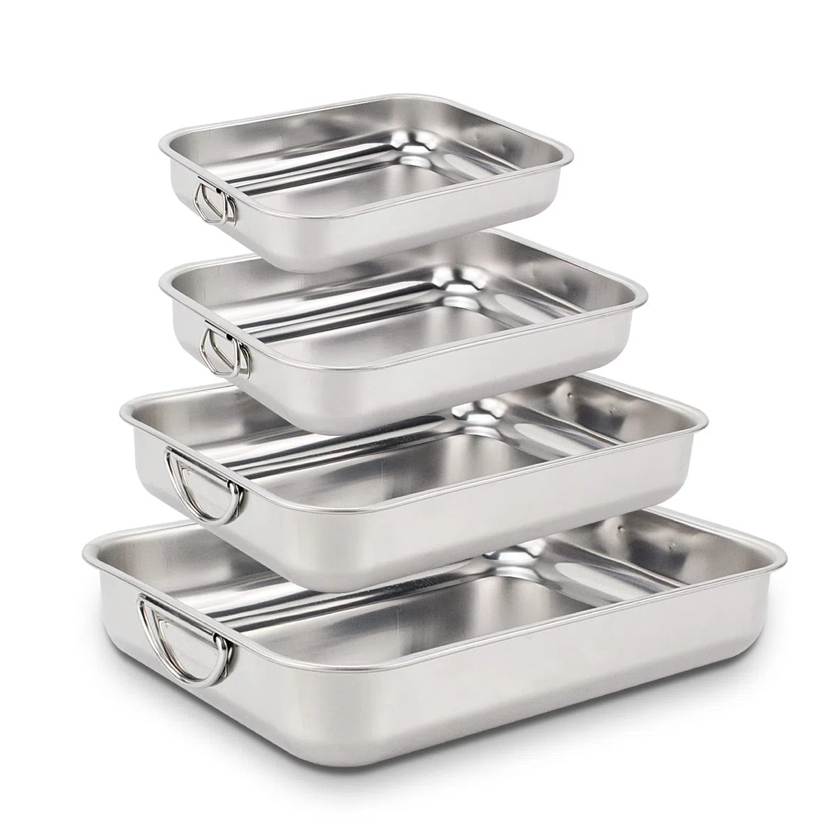 ROSSETTO Bandeja para Hornear Rectangular de Acero Inoxidable con Asas Plato para hornear Juego de 4 tamaños Rustidera de Horno Plato para lasaña