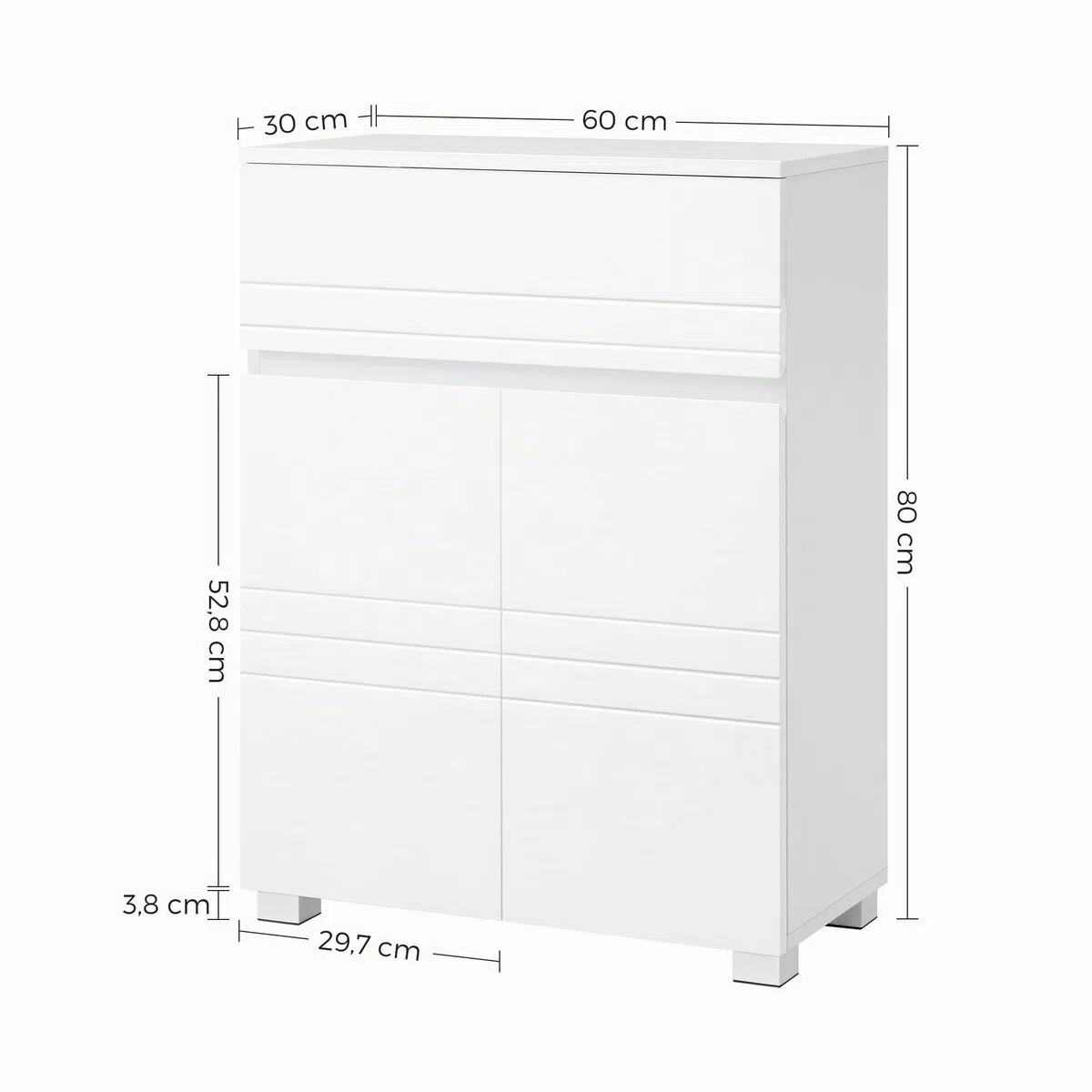 VASAGLE Armario de baño, Mueble de baño, con Doble Puerta, Estante Ajustable, para Pasillo, Entrada, 60 x 30 x 80 cm, Blanco BBK140W01
