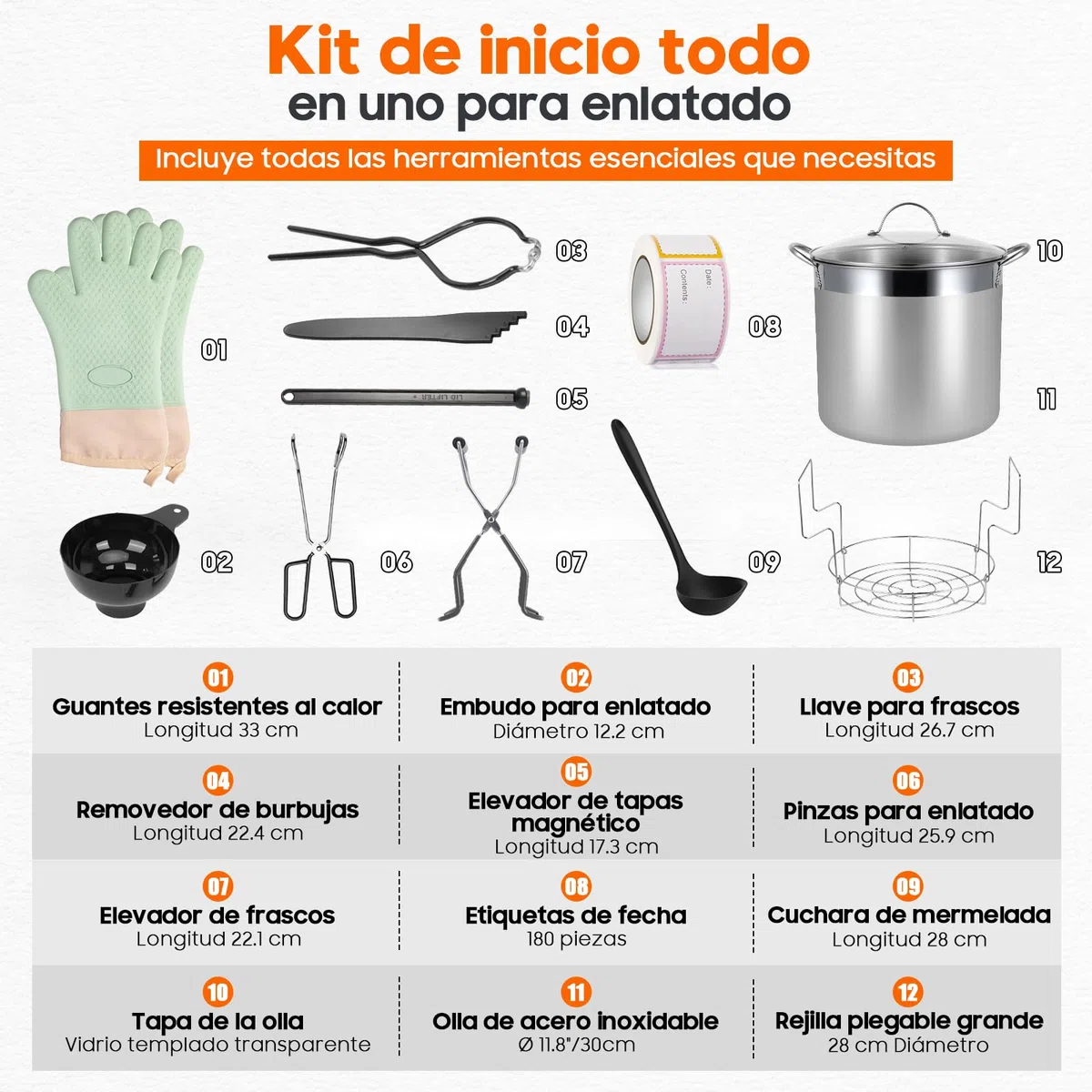 Olla de Conservas de Acero Inoxidable con Rejilla y Tapa, Gran Olla de Baño María, Kit Completo de Conservación para el Hogar (Negro, 19L)