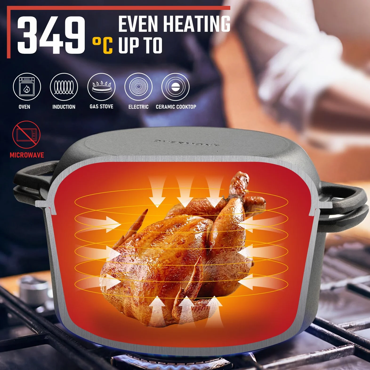 Overmont Olla Holandesa 6.6 L/ 7 Quart Cacerola de Hierro Fundido Tapa de Doble Función Sartén Plancha Pre Sazonado con Cubiertas de Manijas para Camping Cocina Casera Barbacoa Hornear