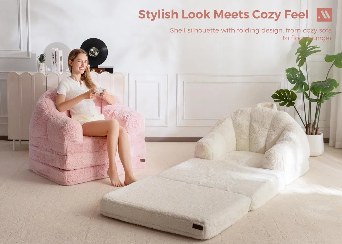 MAXYOYO Sofá Cama Plegable, Cómodo Tapizado de Piel Sintética, Sofá Convertible de Suelo con Asa, Sillón Puf Individual para Adultos, Sillón Cama para Sala de Estar o Dormitorio | Sofá convertible de piel sintética con asa para adultos, para sala de estar