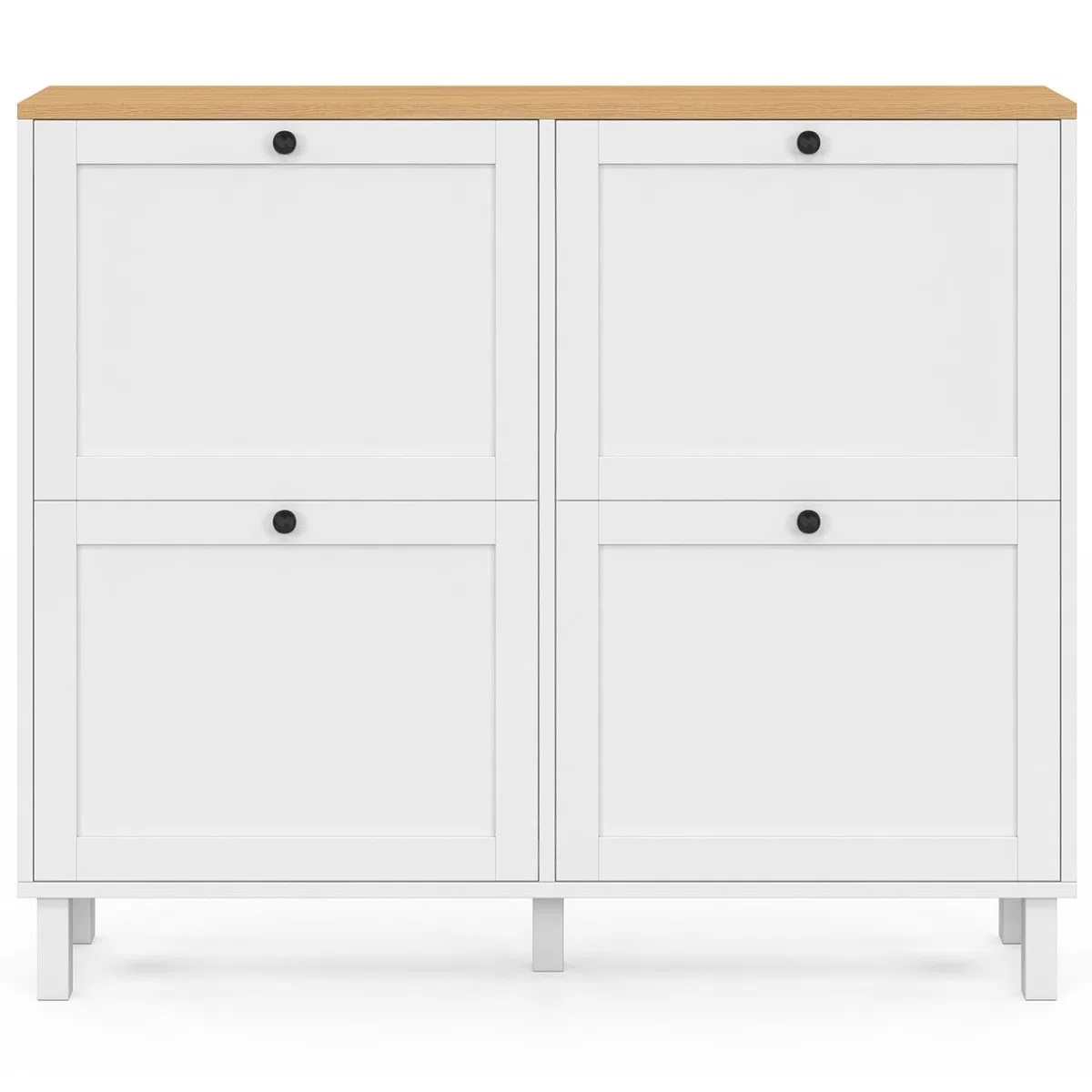 IDMarket - Zapatero Achille para 20 pares con 4 puertas, color blanco y bandeja de madera