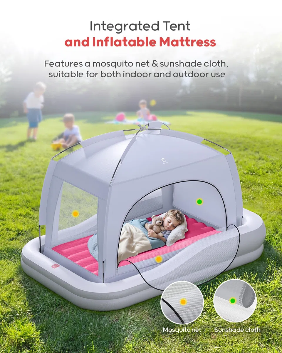 QPAU Cama inflable de viaje Toddler (gris y rojo)