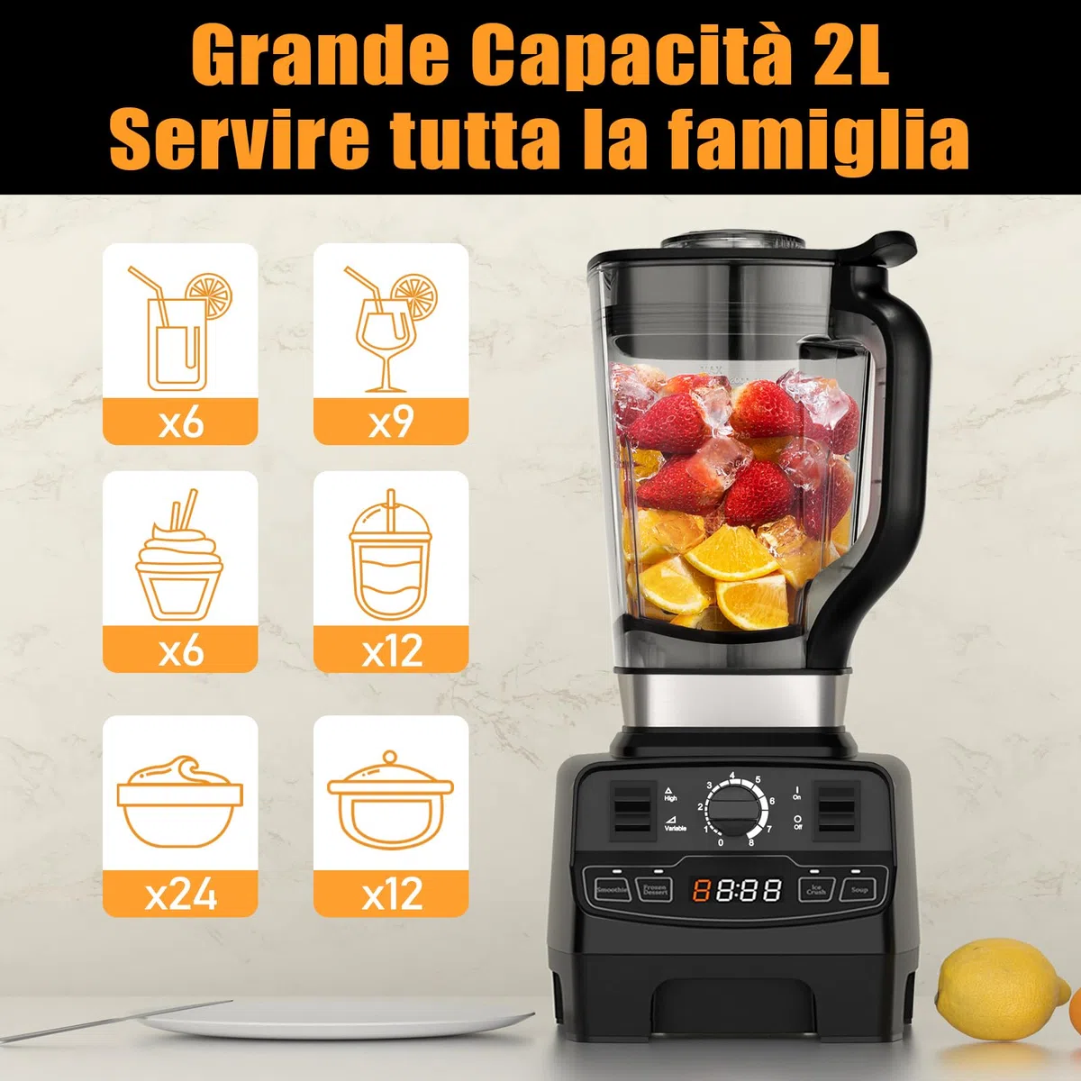 Batidora de Vaso 2000W, Profesional Licuadora de 2L sin BPA con 4 Programas, 8 Velocidades, 33000 r/min, Limpieza Automática, Blender Licuadoras para Zumos, Batidos, Verduras, Frutas