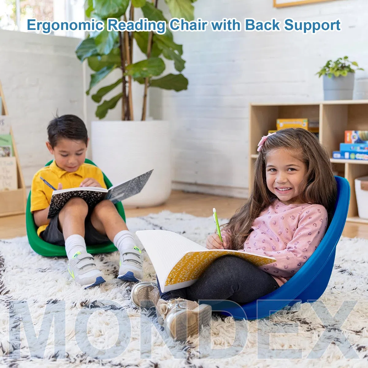 Silla de piso para niños con respaldo, mecedora guardería con equilibrio sensorial para autismo, silla de lectura portátil para interiores y exteriores, silla de plástico oscilante para niños,Amarillo