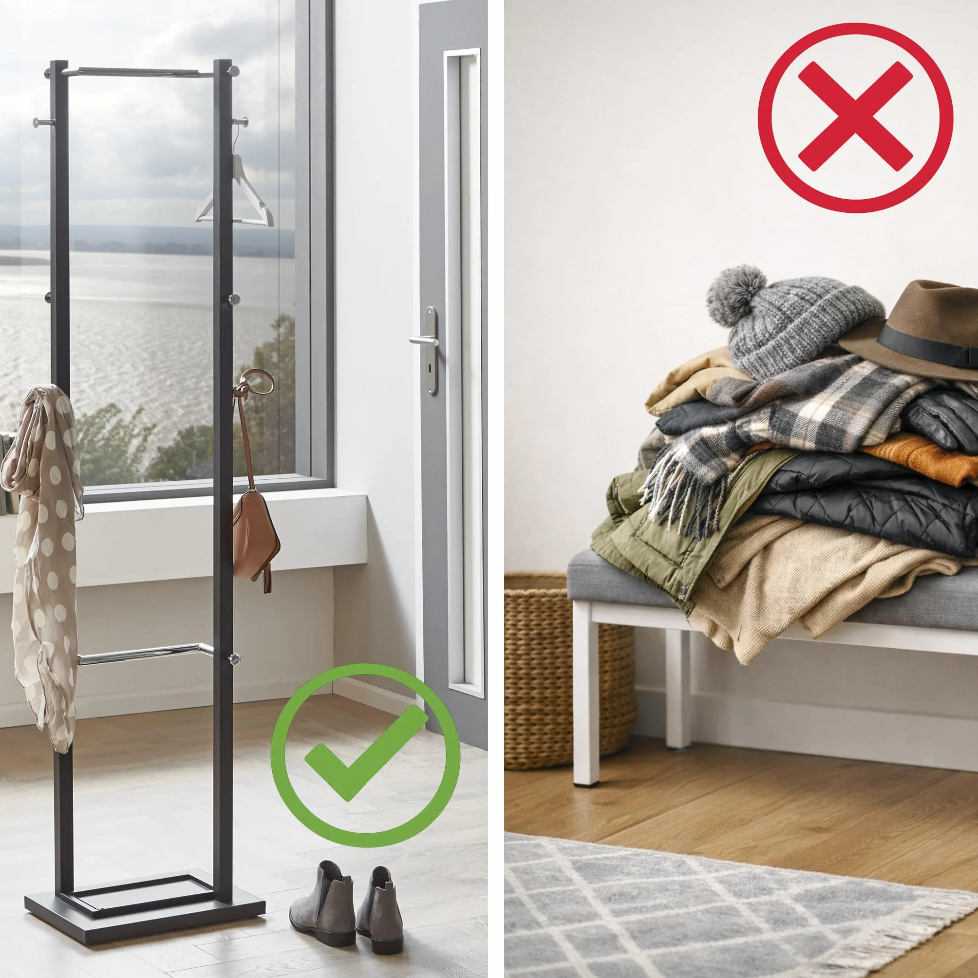 HAKU Perchero cromo, negro, Mármol, metal - Dim.: AL 179 cm x diámetro 40 cm, Estilo: Moderno