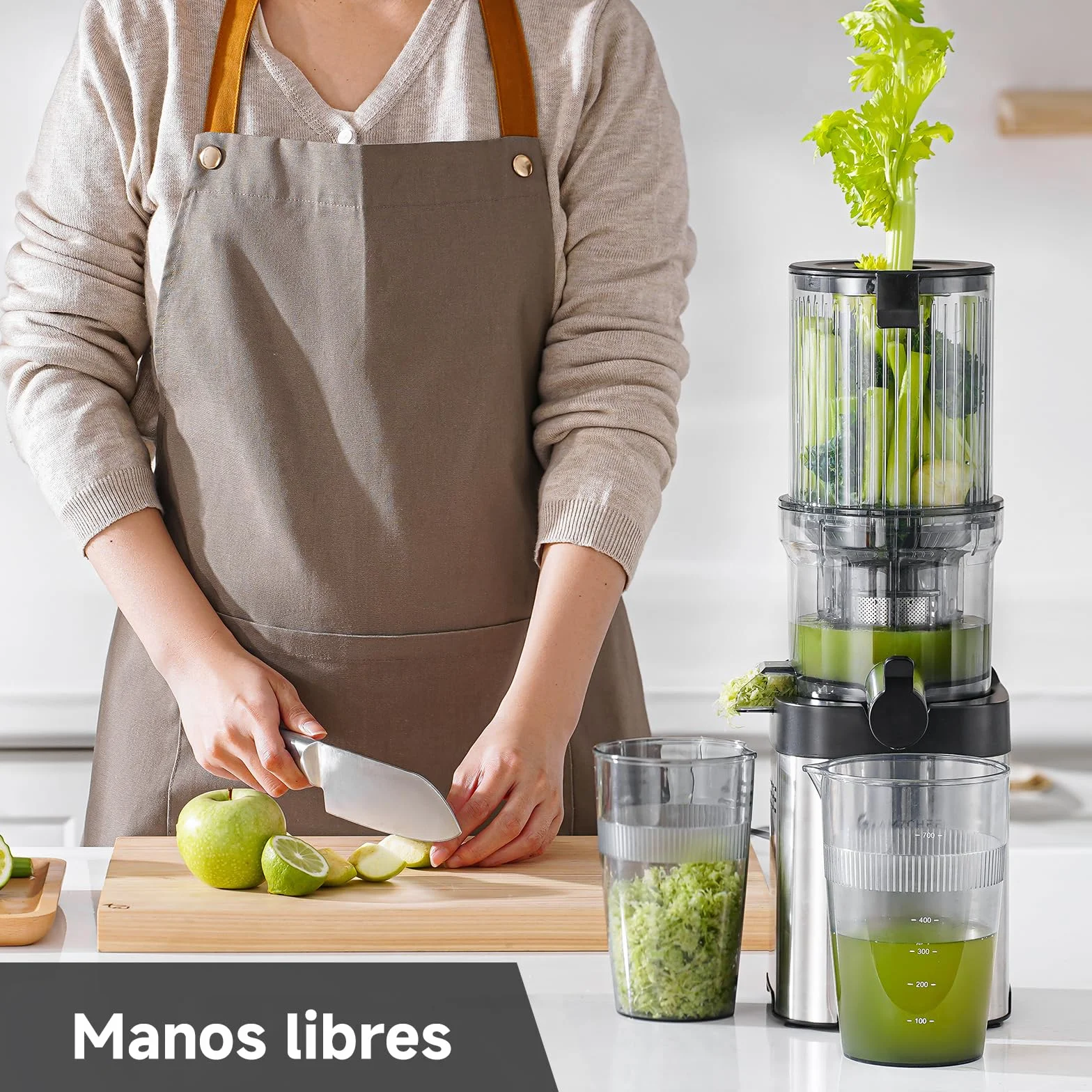 AMZCHEF Sin Preparación 120MM Slow Juicer - Limpieza Rápida Licuadora Prensado en Frio - Extractor 2L capacidad para verduras y frutas enteras [Clase de eficiencia energética A+++]