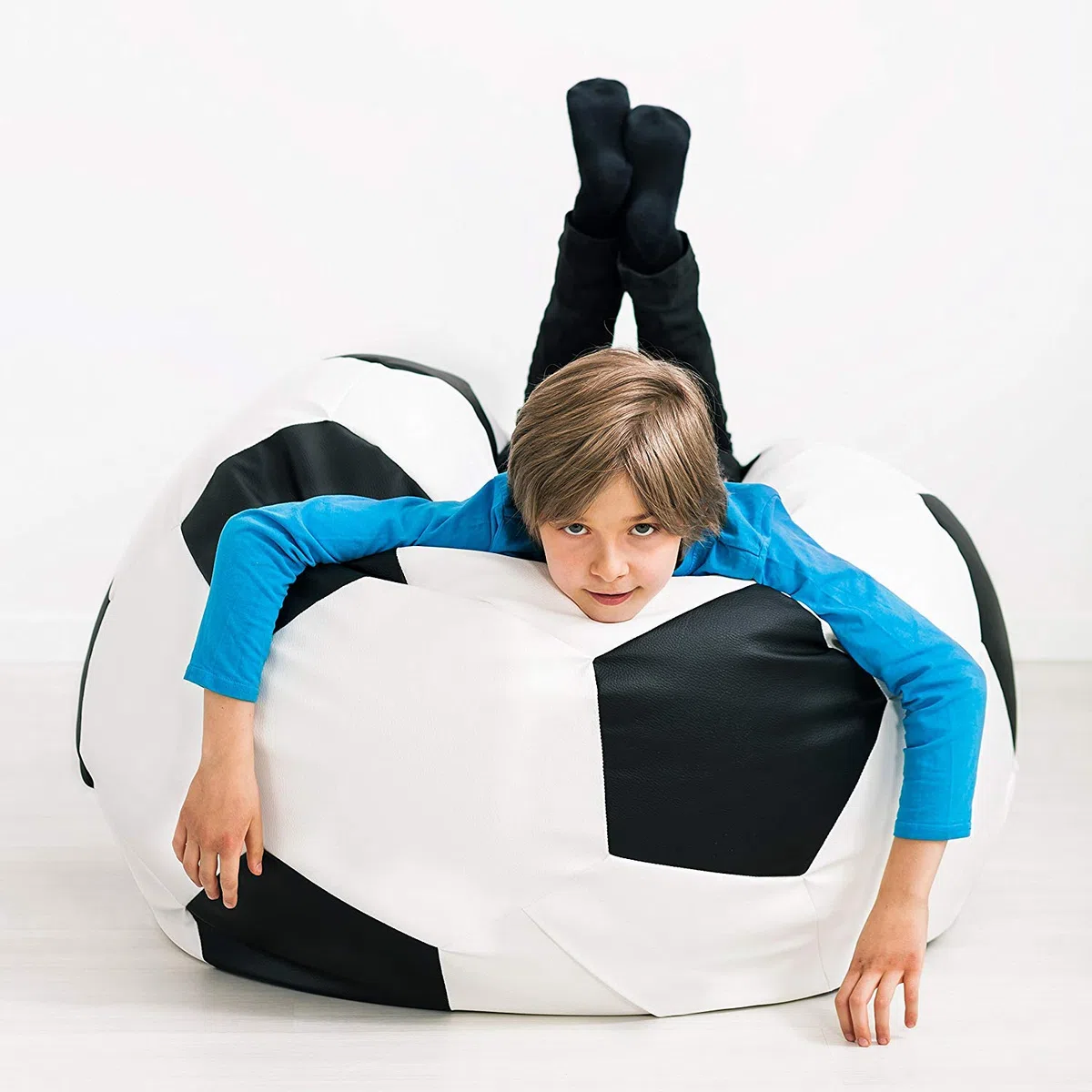 Lumaland Beanbag Puff Pelota de Fútbol - Sofa Grande Adulto, Infantil & Gamer para Comodidad Total - Sillón de Relax con Costuras Reforzadas y Relleno de Perlas EPS - 110x110x60 cm / 300 lt