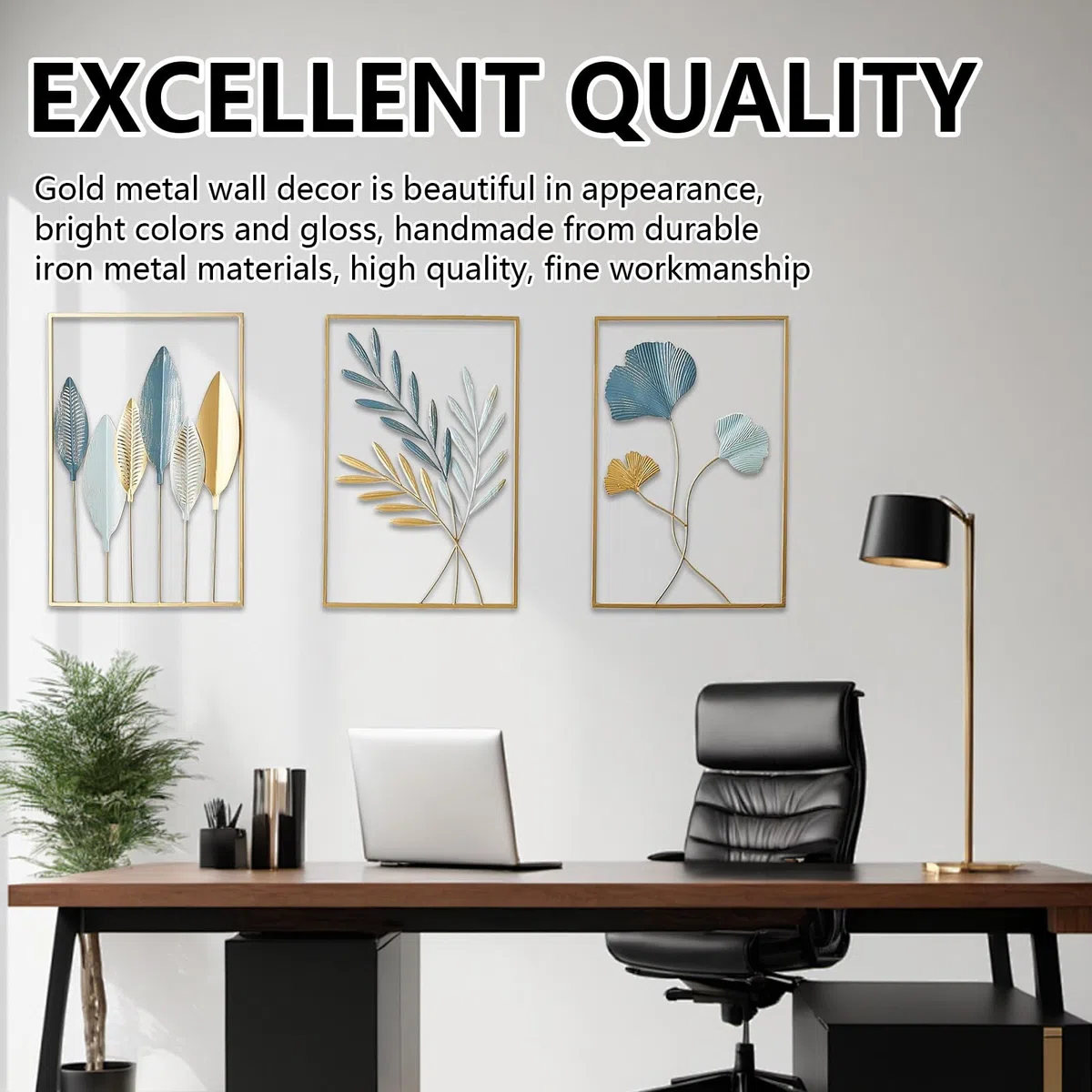 Mocoli DecoracióN De Pared Metal, 3 Piezas Moderno Hojas De Metal DecoracióN De Pared 43x30 Cm DecoracióNs De Pareds Para Dormitorio Sala De Estar