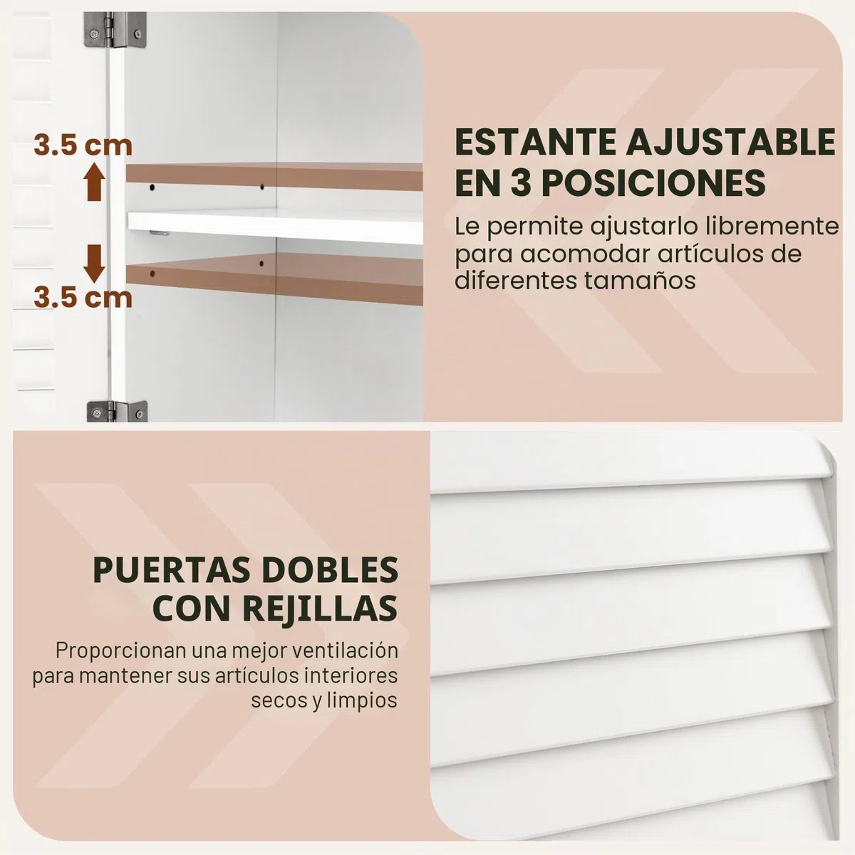 GIANTEX Armario de Pared para Baño, Armario Colgante de Madera con 2 Puertas Persianas, 3 Estantes y 1 Toallero, 60 x 22 x 75 cm, Mueble de Almacenamiento para Baño, Comedor, Entrada (Blanco)