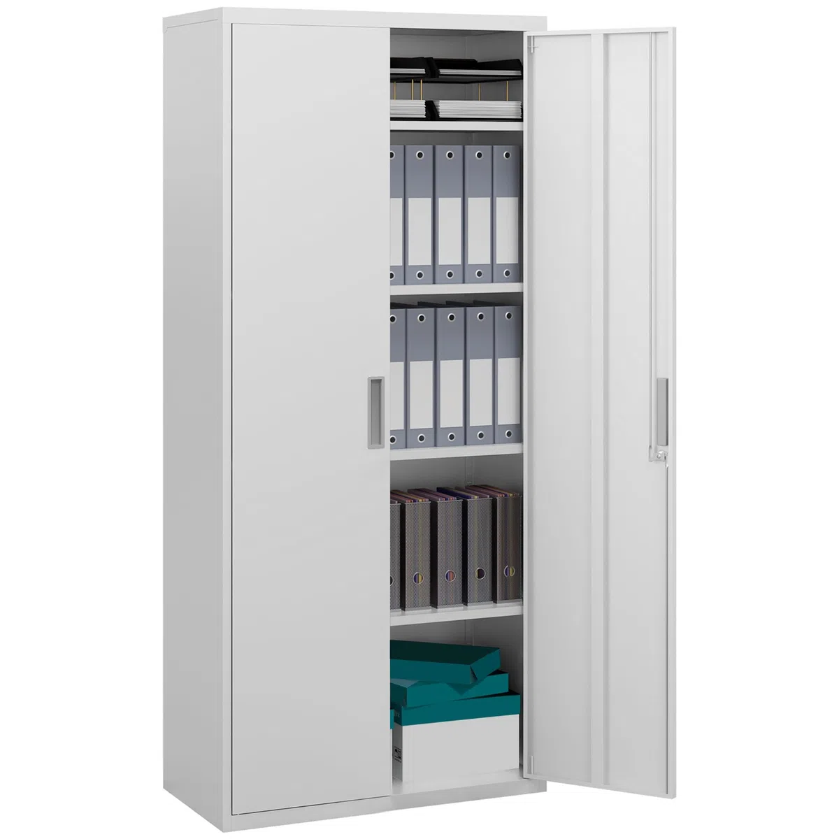 HOMCOM Mueble Archivador de 5 Niveles con Estantes Regulables Cajonera de Oficina Archivador con Llave para Estudio Salón 80x40x180 cm Blanco