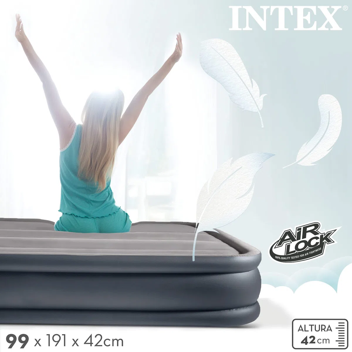 Intex 64132 - Colchón Hinchable, Dura-Beam Plus Deluxe Pillow, Medidas 99x191x42 cm