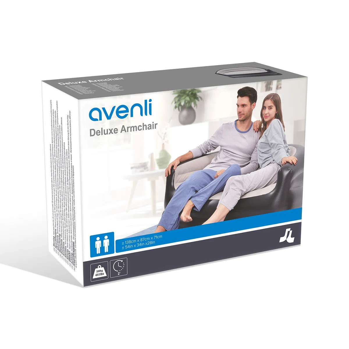 Avenli 98139 Sofá de Lujo para 2 Personas/reposabrazos incluidos/Material de Vinilo Duradero/Inflado fácil de 2 Minutos/Almacenamiento Plegable Plano/Superficie flocada