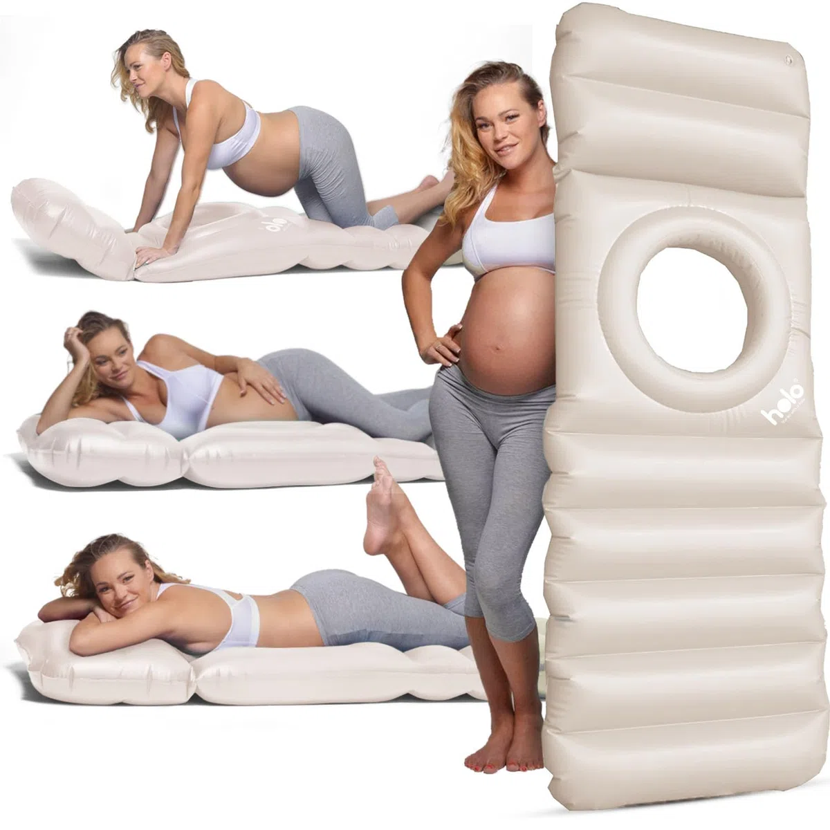 HOLO - Lilo Inflable de Maternidad - Previene el Dolor de Espalda y apoya tu Barriga Durante el Embarazo - Diseño de Almohada de Maternidad Suave y de Apoyo (Arena Blanca)