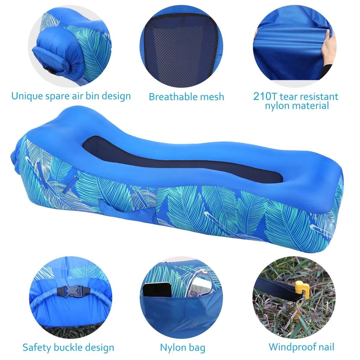 Tumbona inflable con diseño único de sombra, cama de playa inflable con almohada, sofá inflable impermeable, silla de camping, hamaca para senderismo, patio, viajes, playa, picnic (naranja)