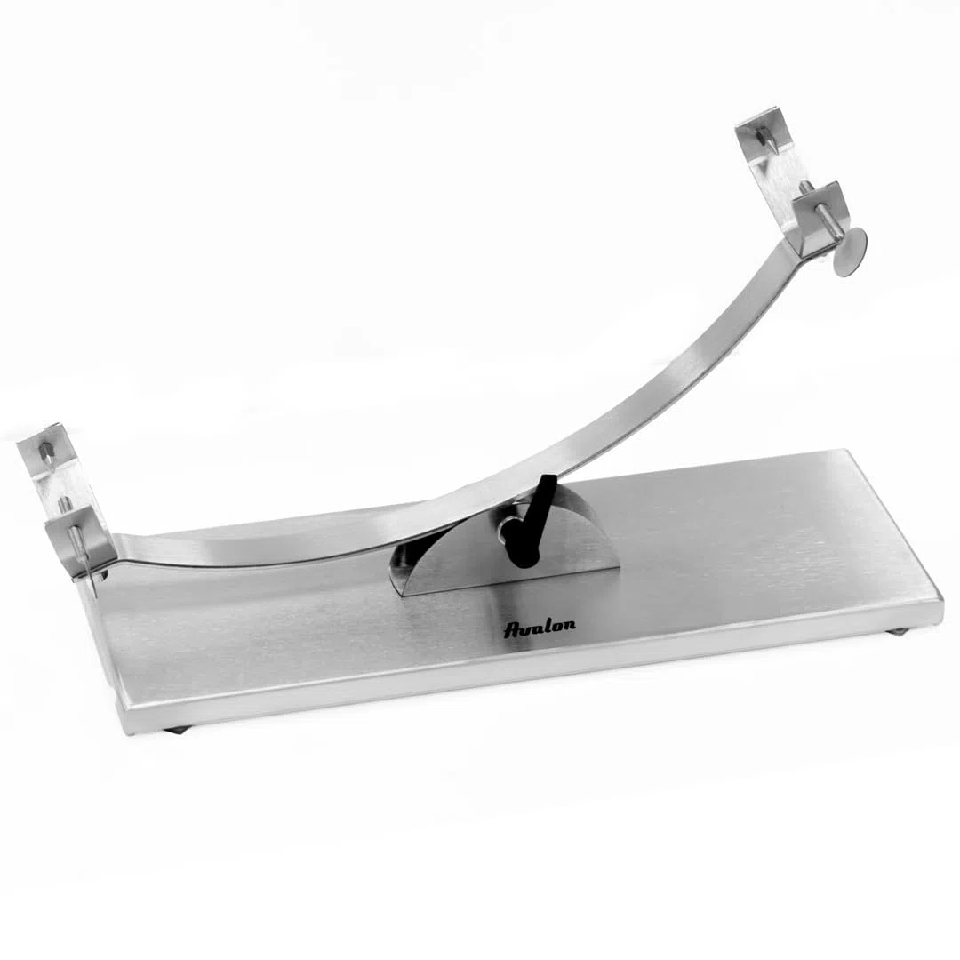 Avalon Soporte Jamonero basculante de Acero Inoxidable, 50 x 18 x 20,5 cm, Base Ajustable, Cabezal Horquilla Tipo C, jamonero metálico