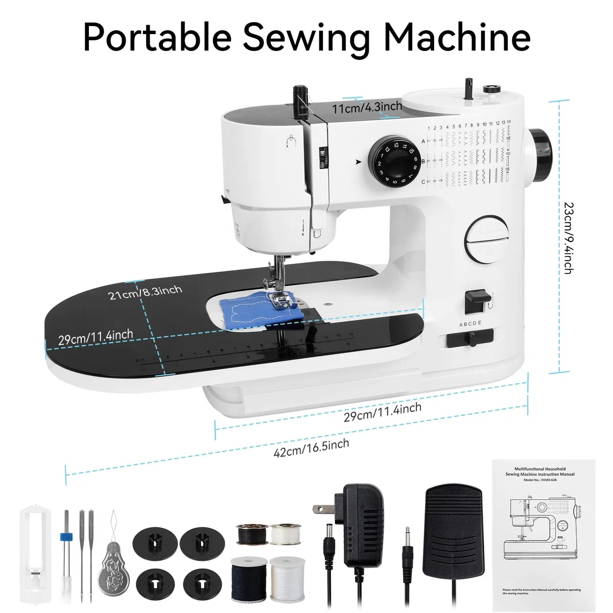 Maquina de Coser Portátil, Qoosea 39 Puntadas Máquina Coser para Principiantes y Niños con Mesa de Extensión, Doble Velocidad Mini Costura Electrica para Jeans, Sewing Machine para DIY Familia