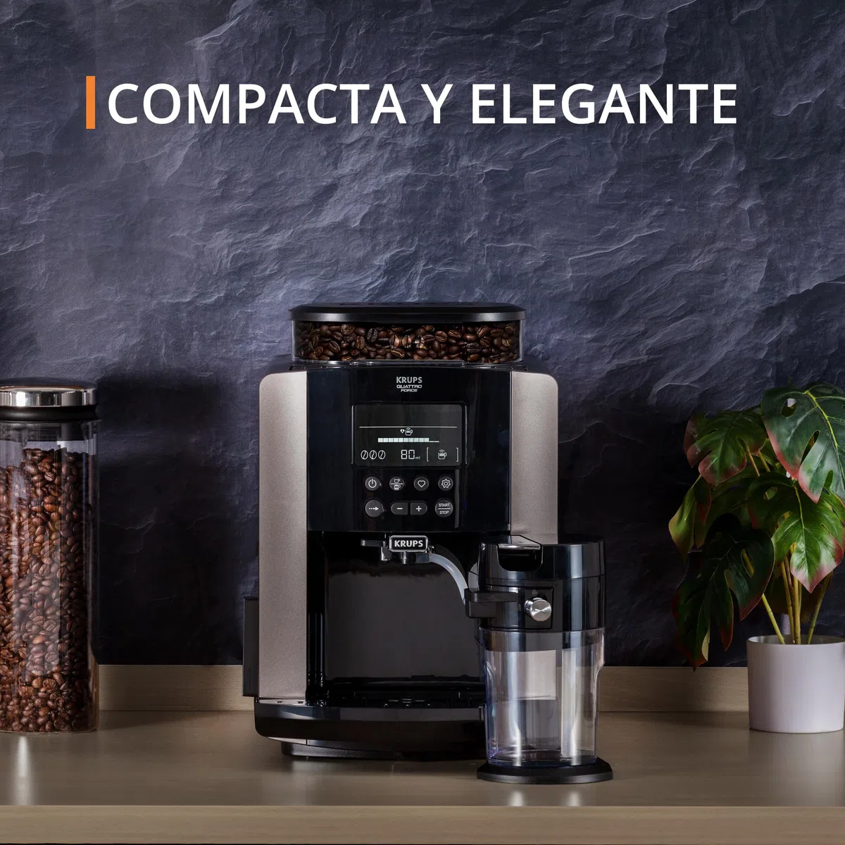Krups Quattro Force Arabica Latte - Cafetera superautomática 15 bares, pantalla LCD, programas de leche y personalización bebidas, molinillo metálico profesional, modo limpieza, jarra leche