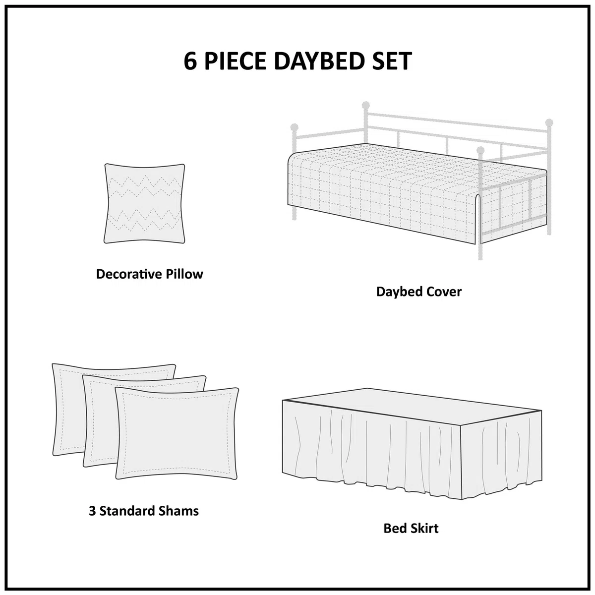 Madison Park Daybed Cover Set Damask Quilted Cover for Daybeds, All Season, Pre-washed Cotton-Filled Coastal Bedding with Scallop Edge, Shams, Bedskirt, Décor Pillows, Tuscany, White, 39"x75", 6 Piece