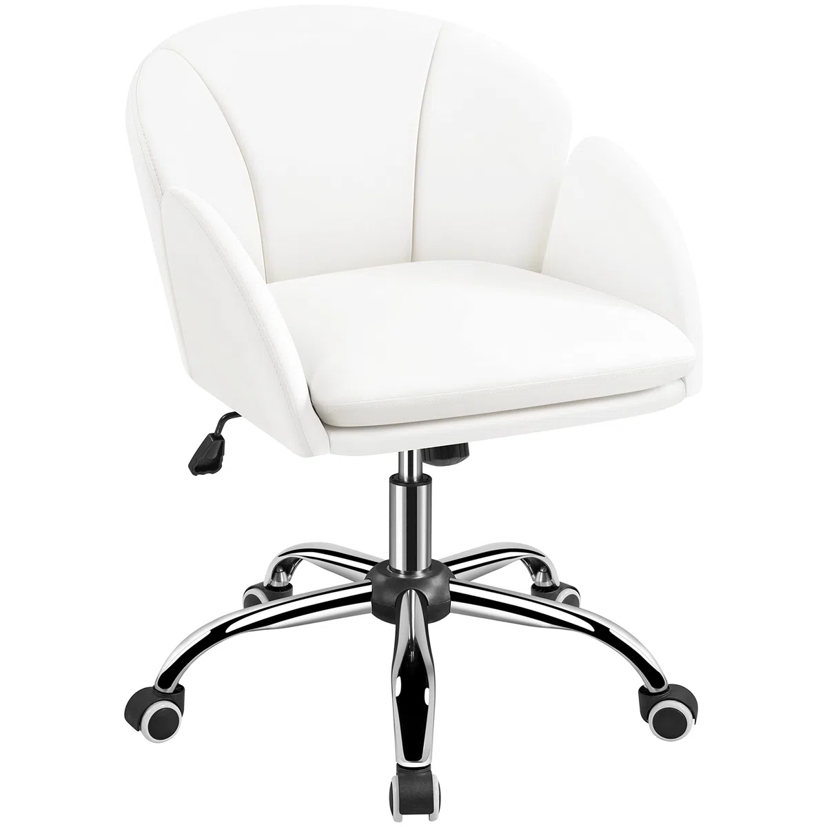 Yaheetech Silla de Oficina Silla de Ruedas Silla Altura Ajusteble MAX Carga 136 KG Silla de Despacho Estudio Blanco Silla Piel Sintética