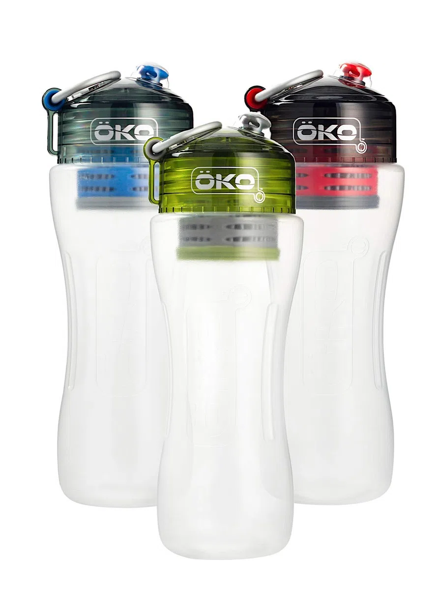 OKO H2O Botella de filtración 1L para cloro, plomo, micro plásticos y otros contaminantes, OKO1LARCTV2