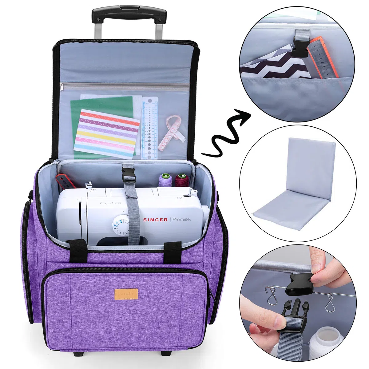 Luxja Bolsa para Máquinas de Coser con Trolley Desmontable, Maletas de Transporte para Máquinas de Coser y Accesorios (Solo Bolsa)