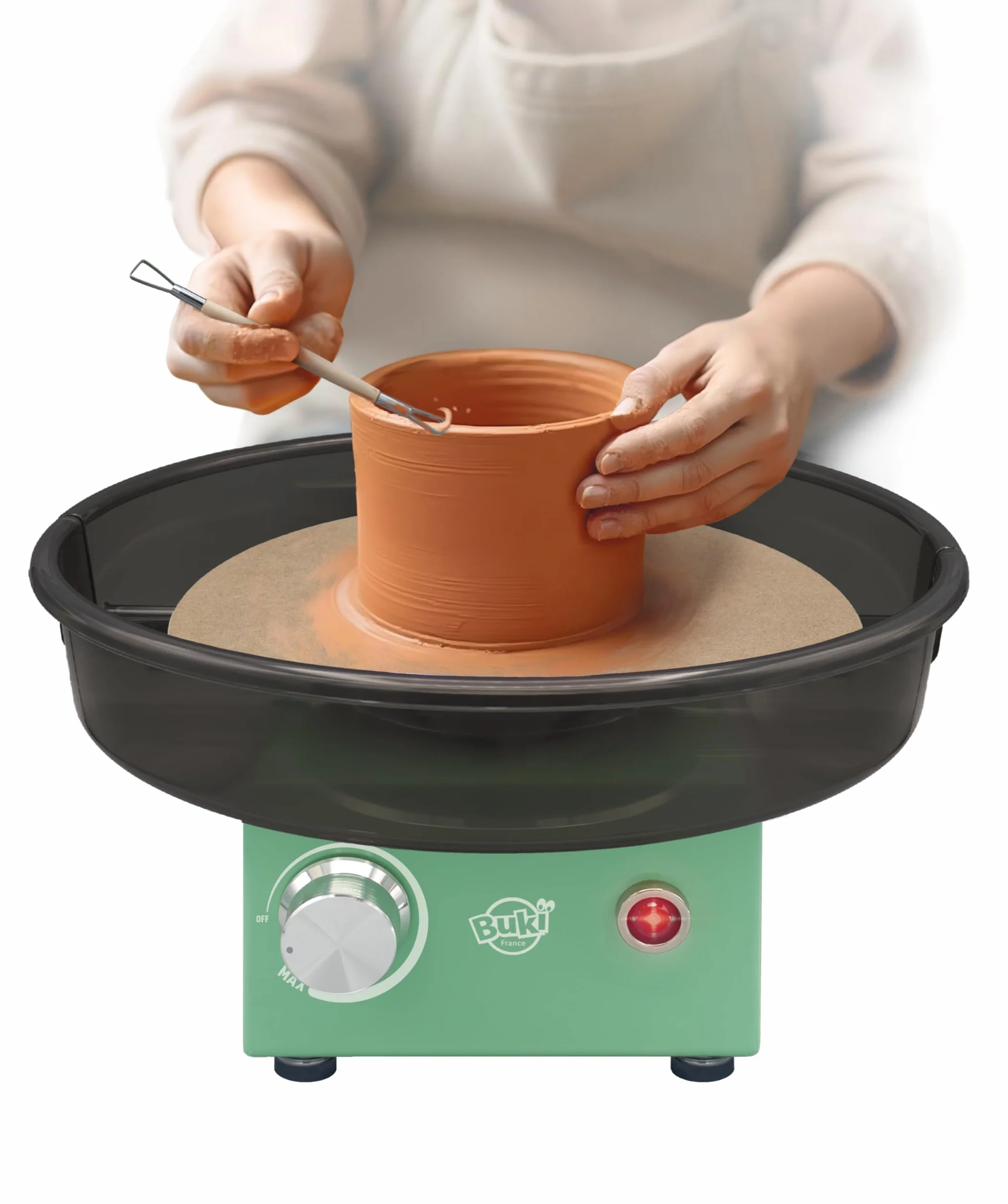BUKI 5441 - Professional Studio Alfarería Experto - Torno de alfarero eléctrico – 220 RPM, Disco metálico 20 cm, 1 kg Barro, Accesorios, Desde 10 años