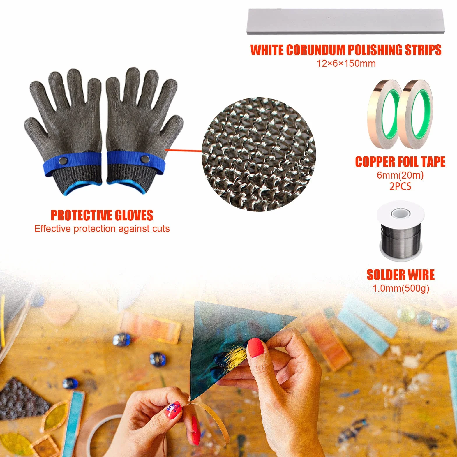 Kit de vidrieras, Herramienta para vidrieras de Bricolaje, Bolsa de Herramientas de Soldadura, Herramientas de lámina de Cobre, Kit de Herramientas para Cortar Vidrio, ju