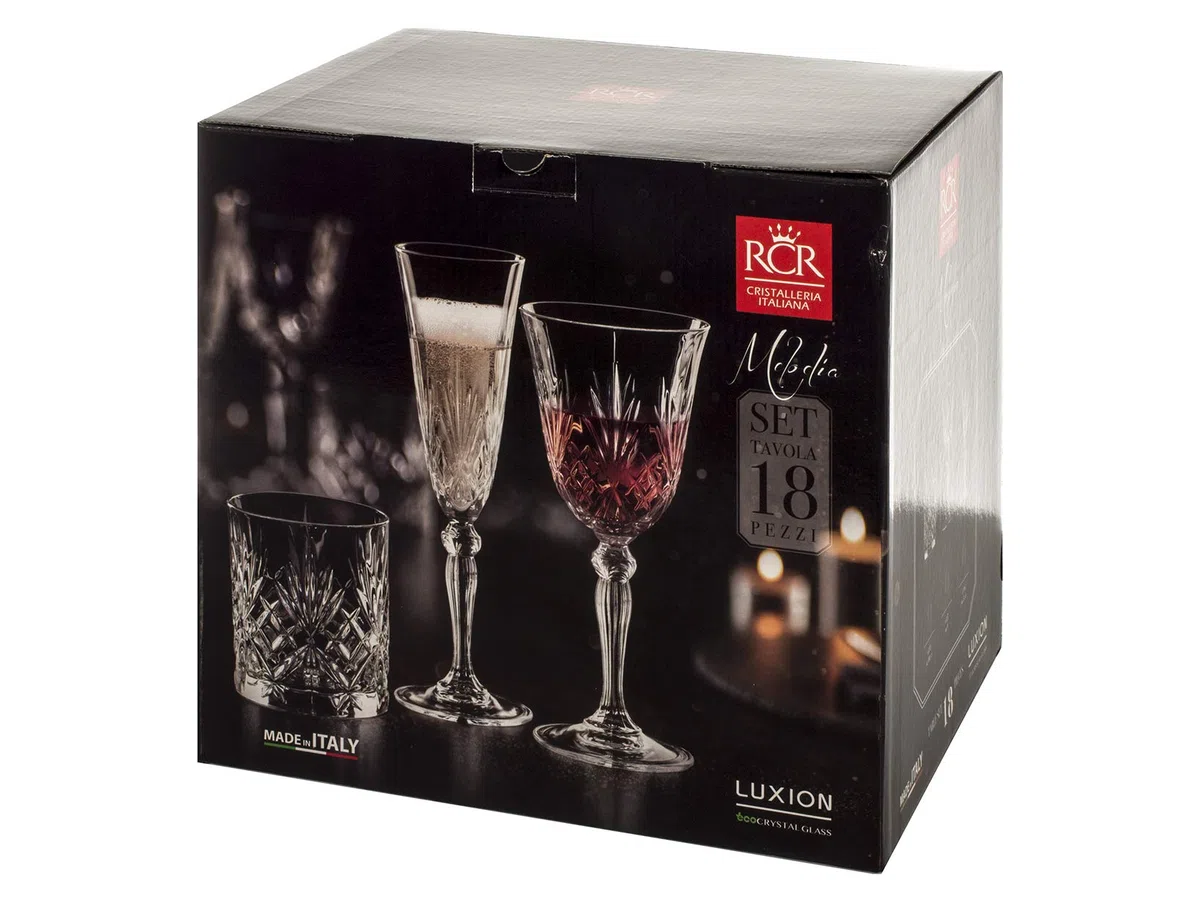 Rcr 735112 12 copas y 6 vasos, cristal, transparente, 270 ml