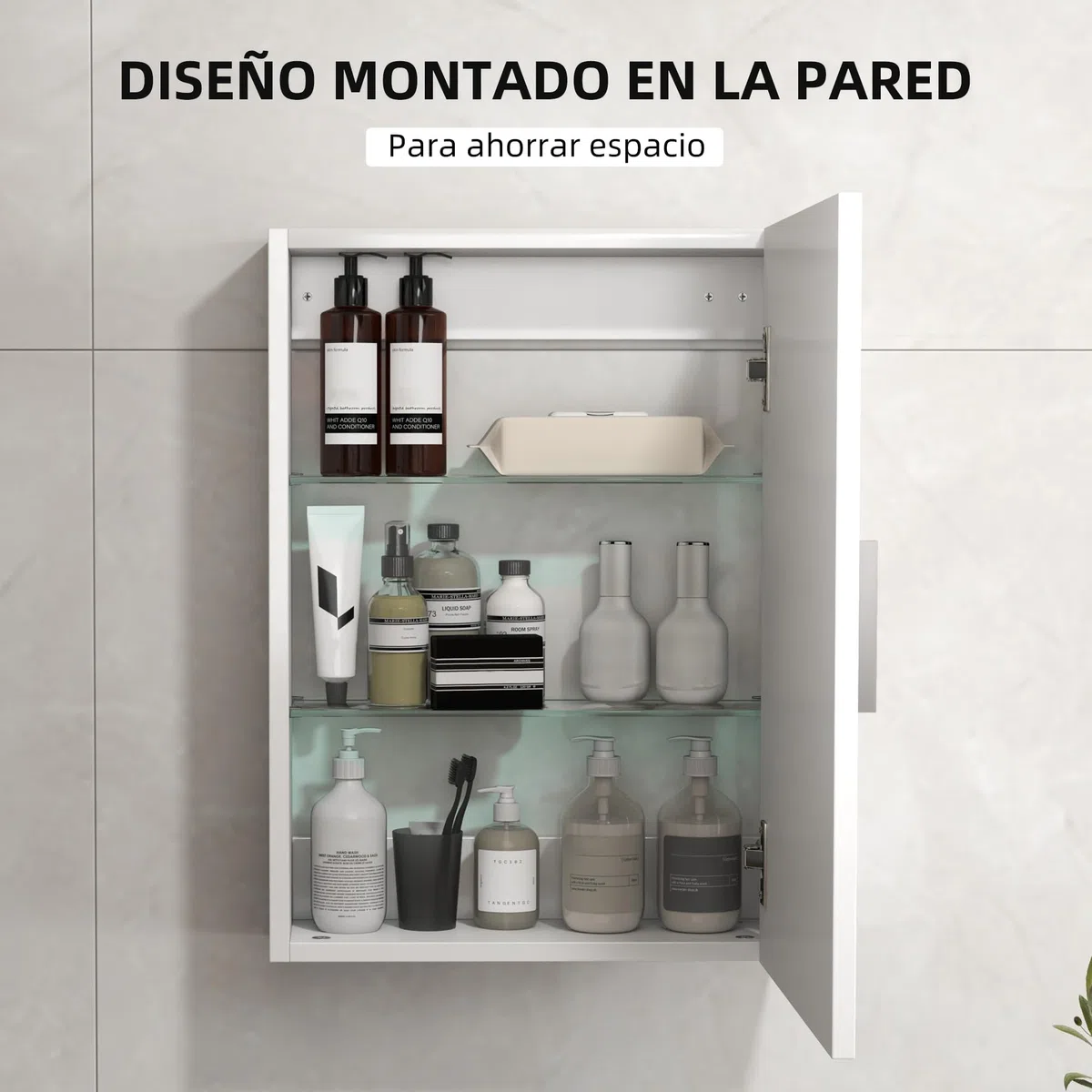 HOMCOM Armario de Baño Pared, Mueble de Baño Colgar con Estantes Ajustables de Vidrio Templado, Ahorro de Espacio, Armario Multiusos para Colgar para Entrada, 40x15x55 cm, Blanco Brillo