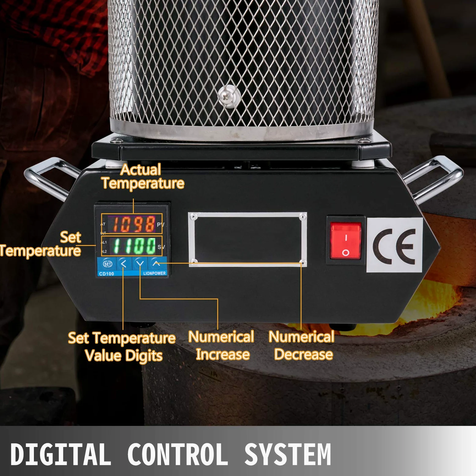 VEVOR Horno de Fusión de Oro, Temperatura Máx. 1150 ℃, Horno de Fusión Eléctrico Digital con Crisol Cerámico de 3 kg para Fundición y Refinación de Metales Preciosos, para Oro/Plata/Aluminio, Negro