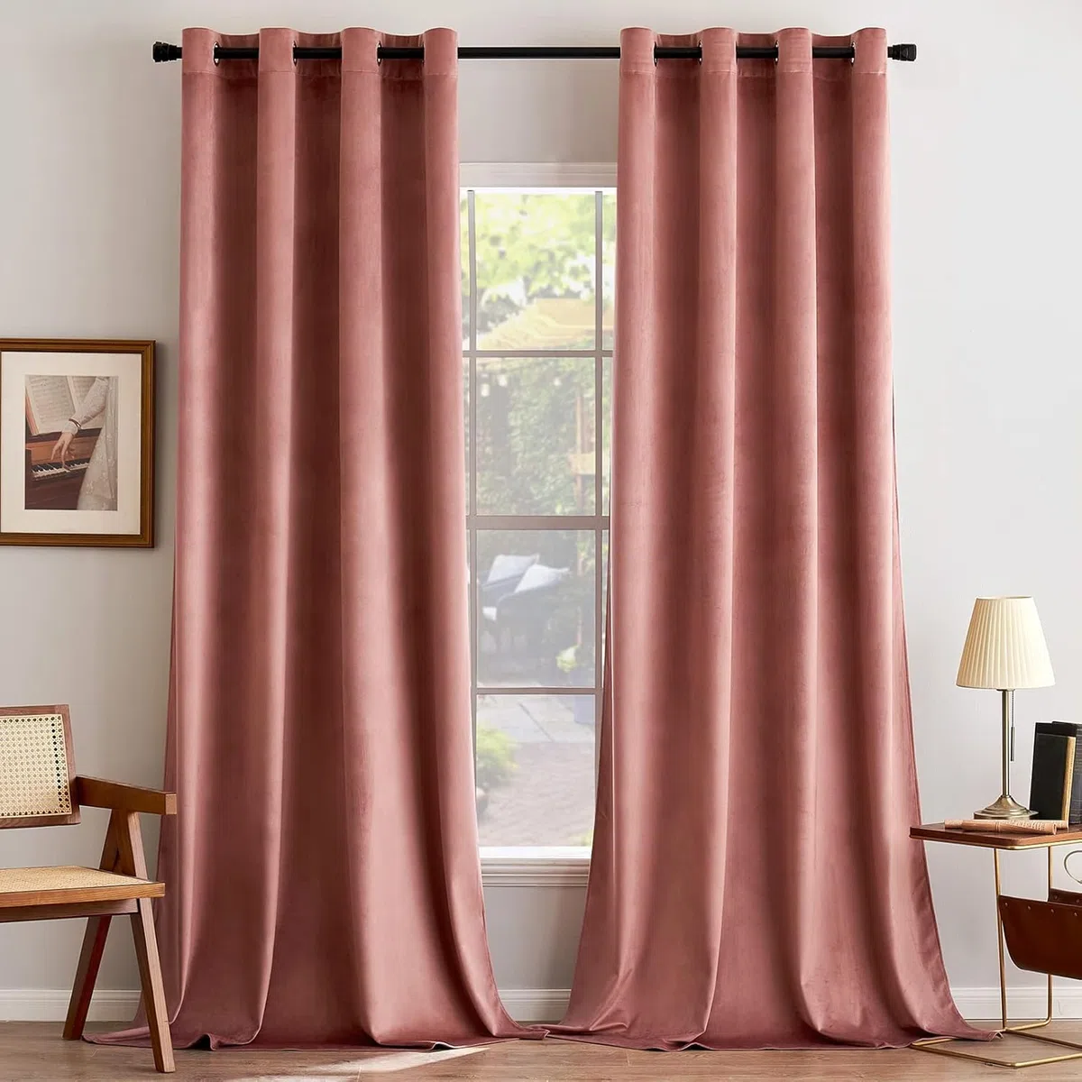 MIULEE Cortinas Terciopelo Rosa Viejo Salon Modernas 2 Piezas, Elegante Cortinas de Terciopelo Suave Semiopacas con Ojales, Cortina Termicas Aislantes Frio Anti Luz Invierno Ventana Cortina Dormitorio