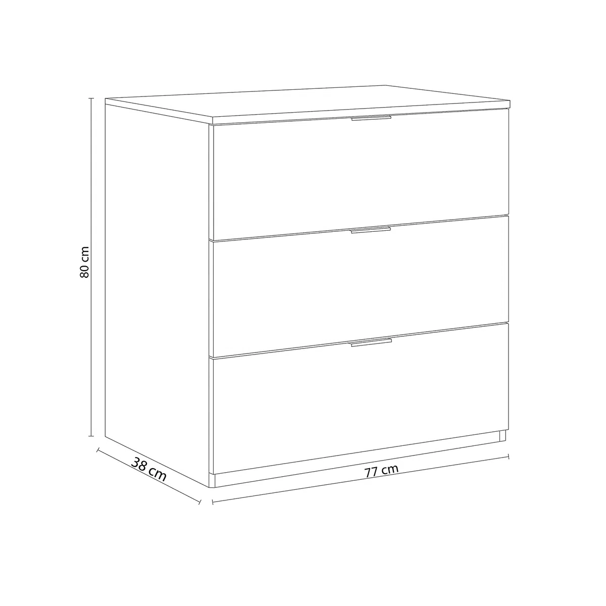 Habitdesign Cómoda 3 Cajones, 80x77x38 (AltoxAnchoxFondo-en cm), Cajonera Dormitorio Color Blanco Artik, Modelo LowCost